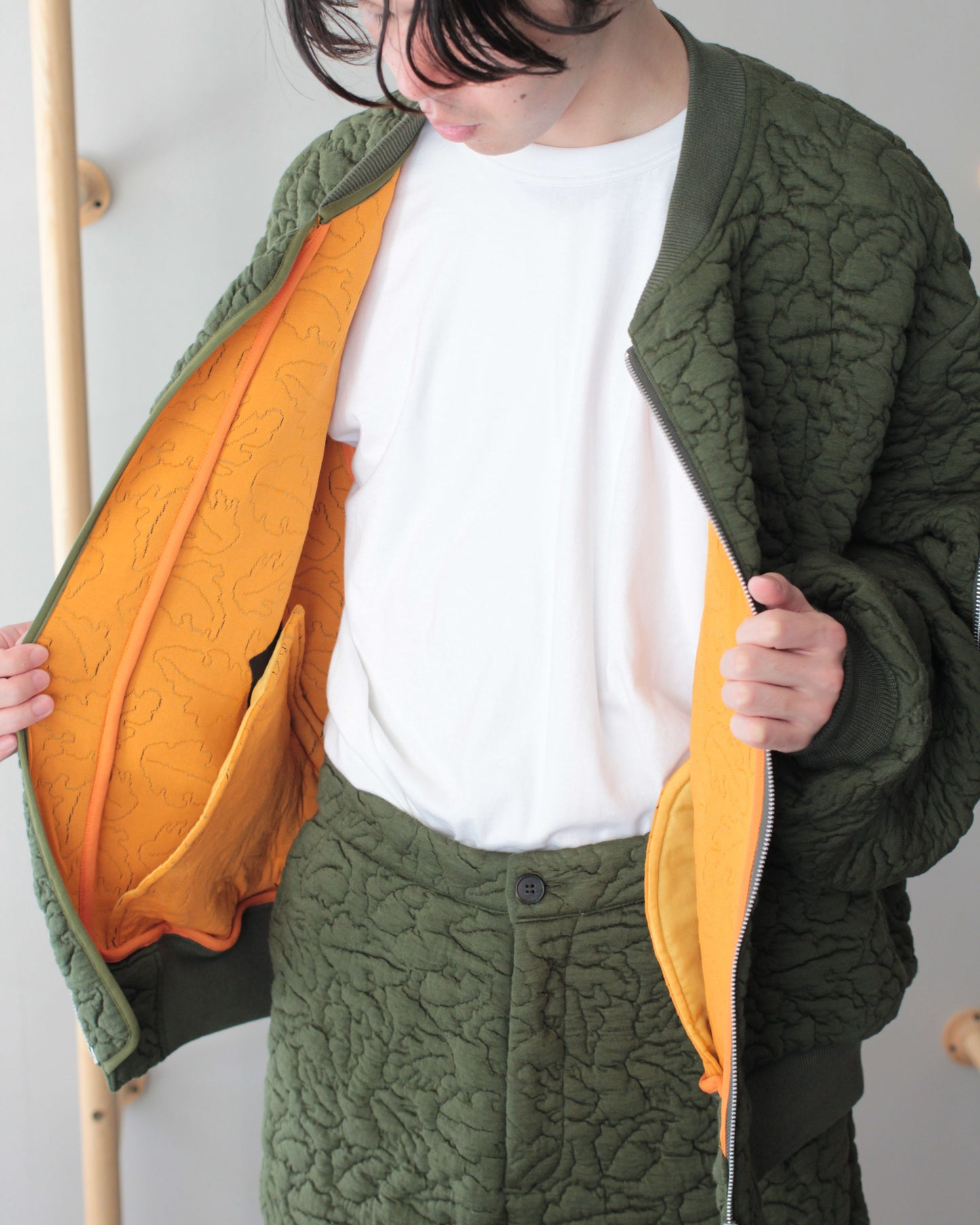 MATSUFUJI / Leaves Quilted Jacquard Jacket "OLIVE"