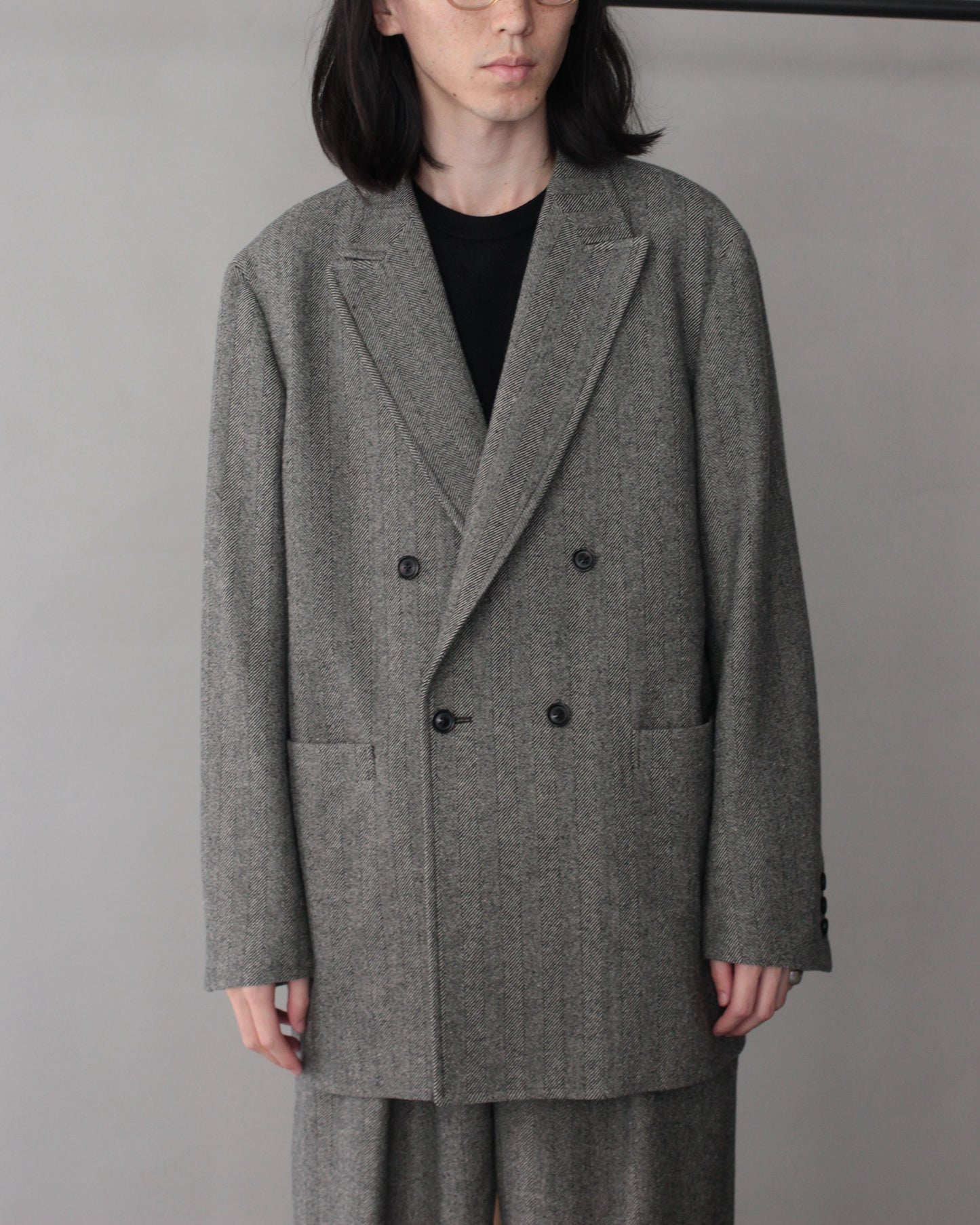ulterior / WOOL SILK HERINGBONE D/B JKT