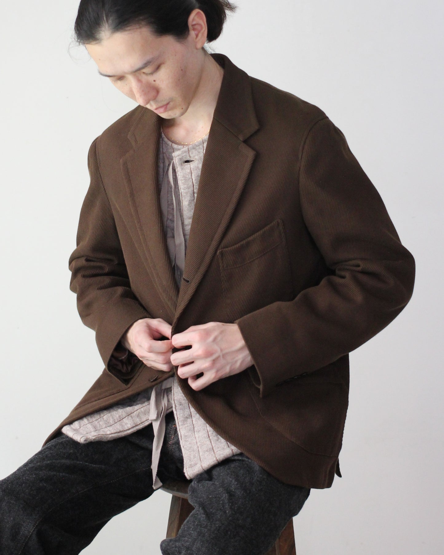 JACKET/001 COTTON KERSEY JACKET "BROWN"