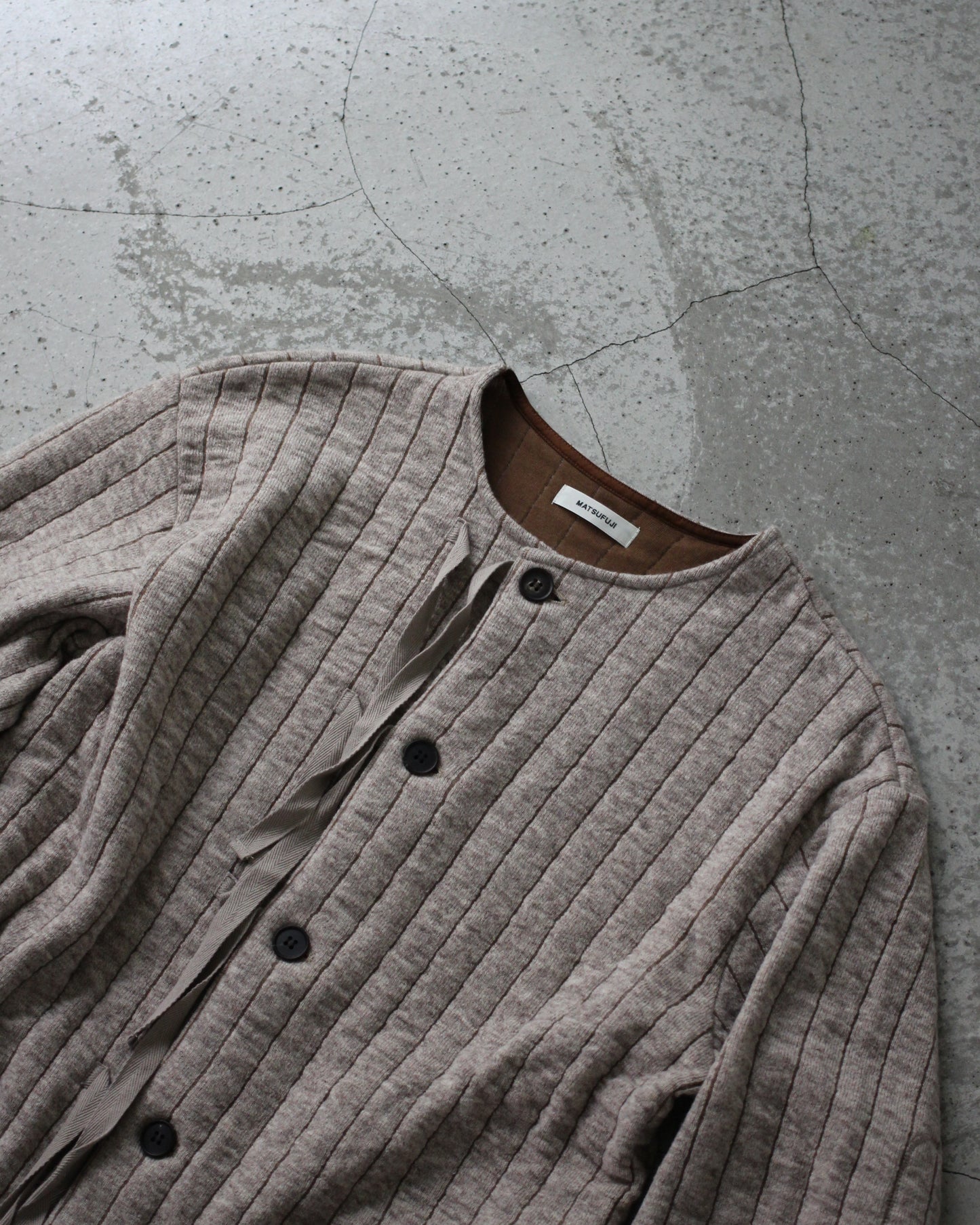MATSUFUJI/Striped Quilt Jacquard Cardigan "BGE×BRN"
