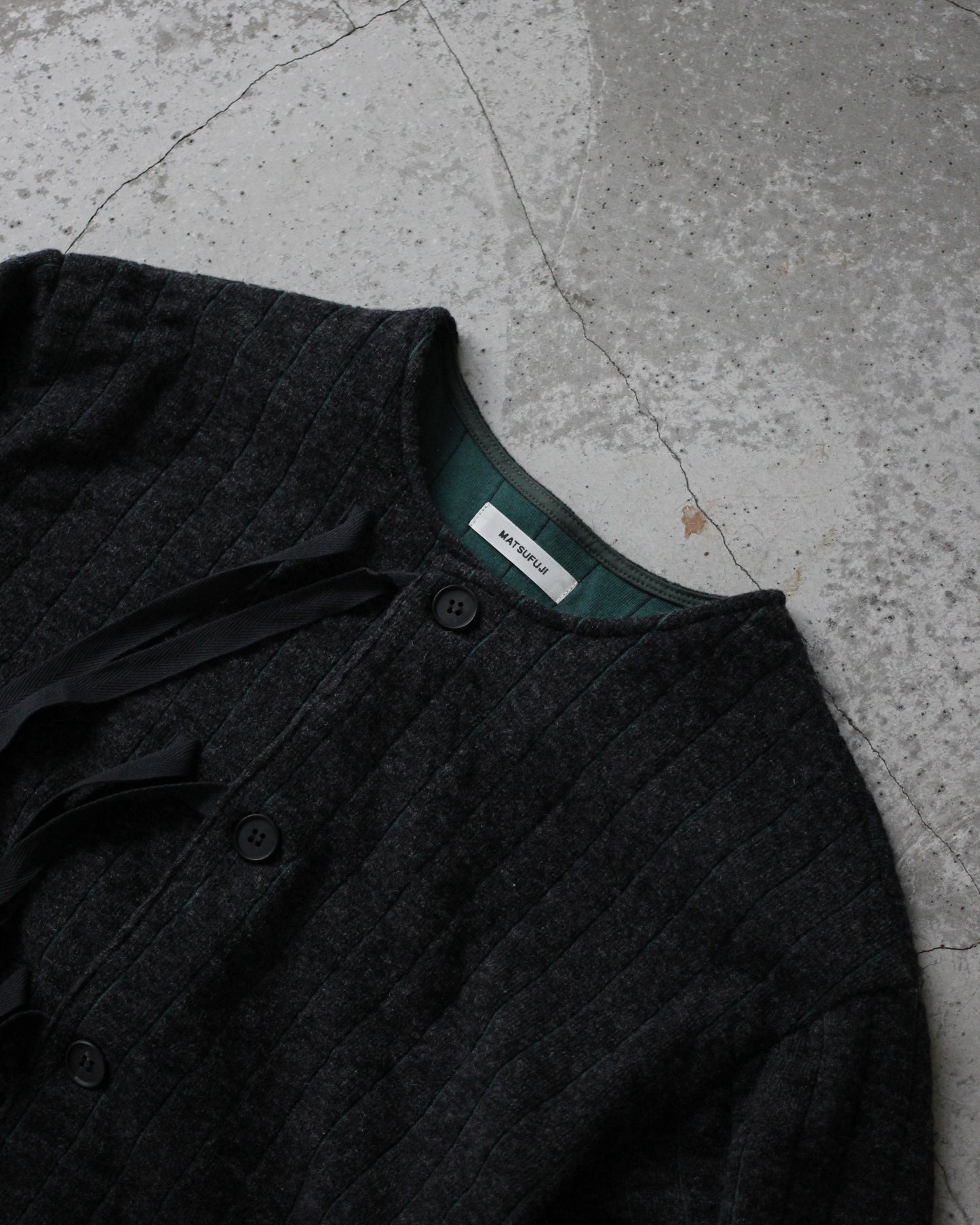 MATSUFUJI / Striped Quilt Jacquard Cardigan "CCL×GRN"