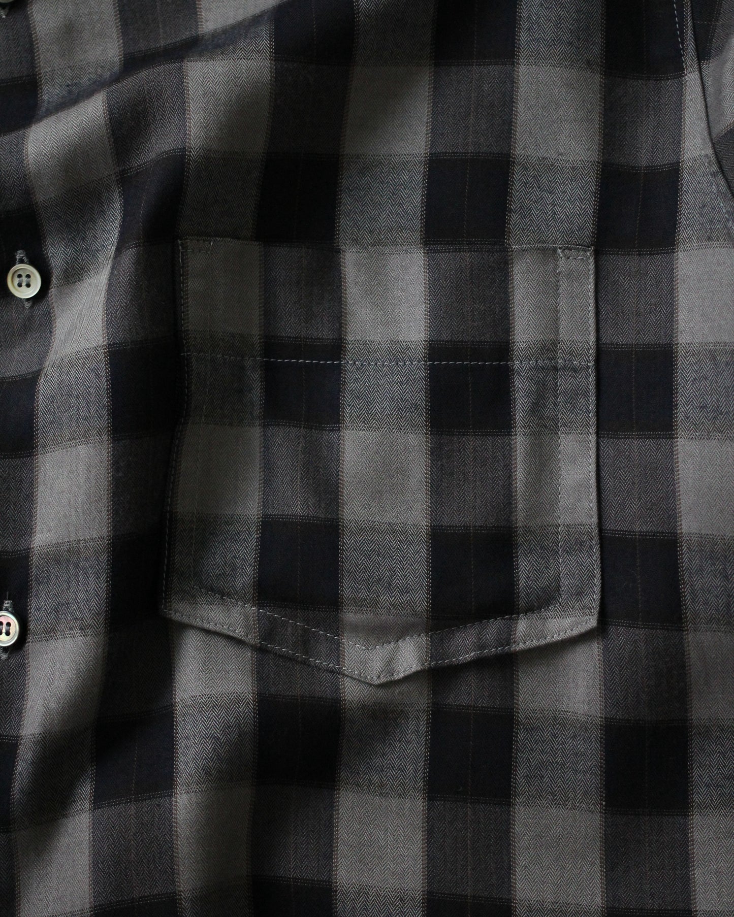 MATSUFUJI/Herringbone Weave Utility Check Shirt "Black"