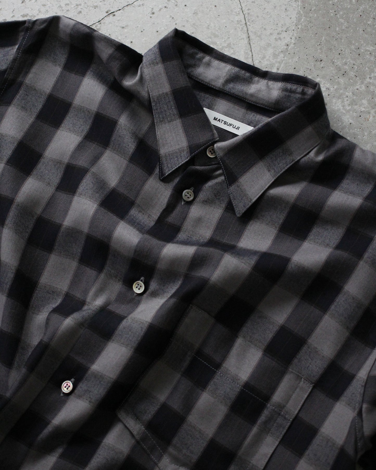 MATSUFUJI/Herringbone Weave Utility Check Shirt "Black"