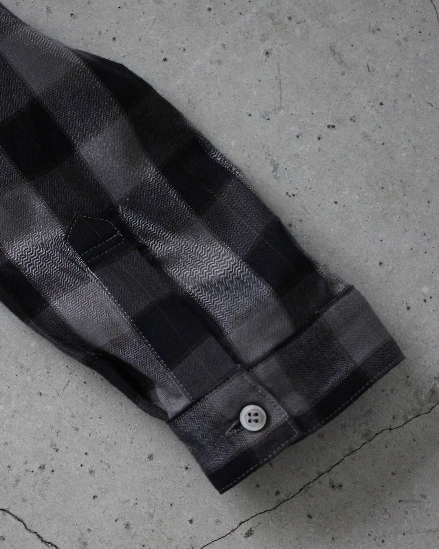 MATSUFUJI/Herringbone Weave Utility Check Shirt "Black"