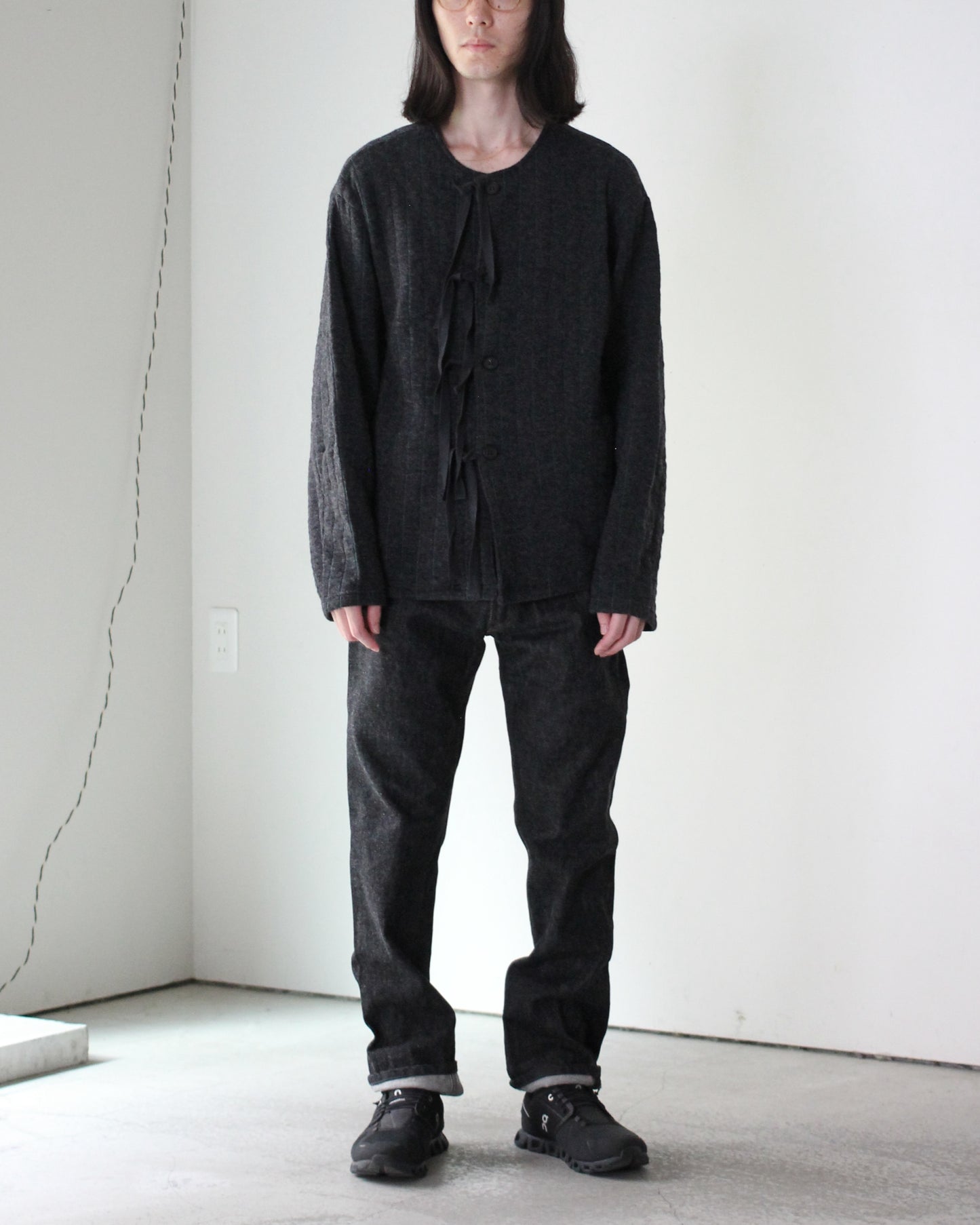 MATSUFUJI / Striped Quilt Jacquard Cardigan "CCL×GRN"