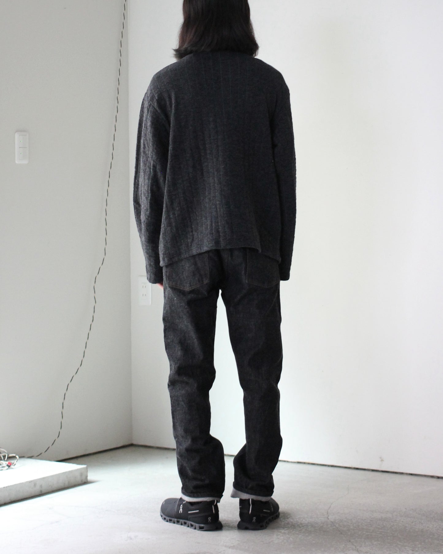 MATSUFUJI / Striped Quilt Jacquard Cardigan "CCL×GRN"