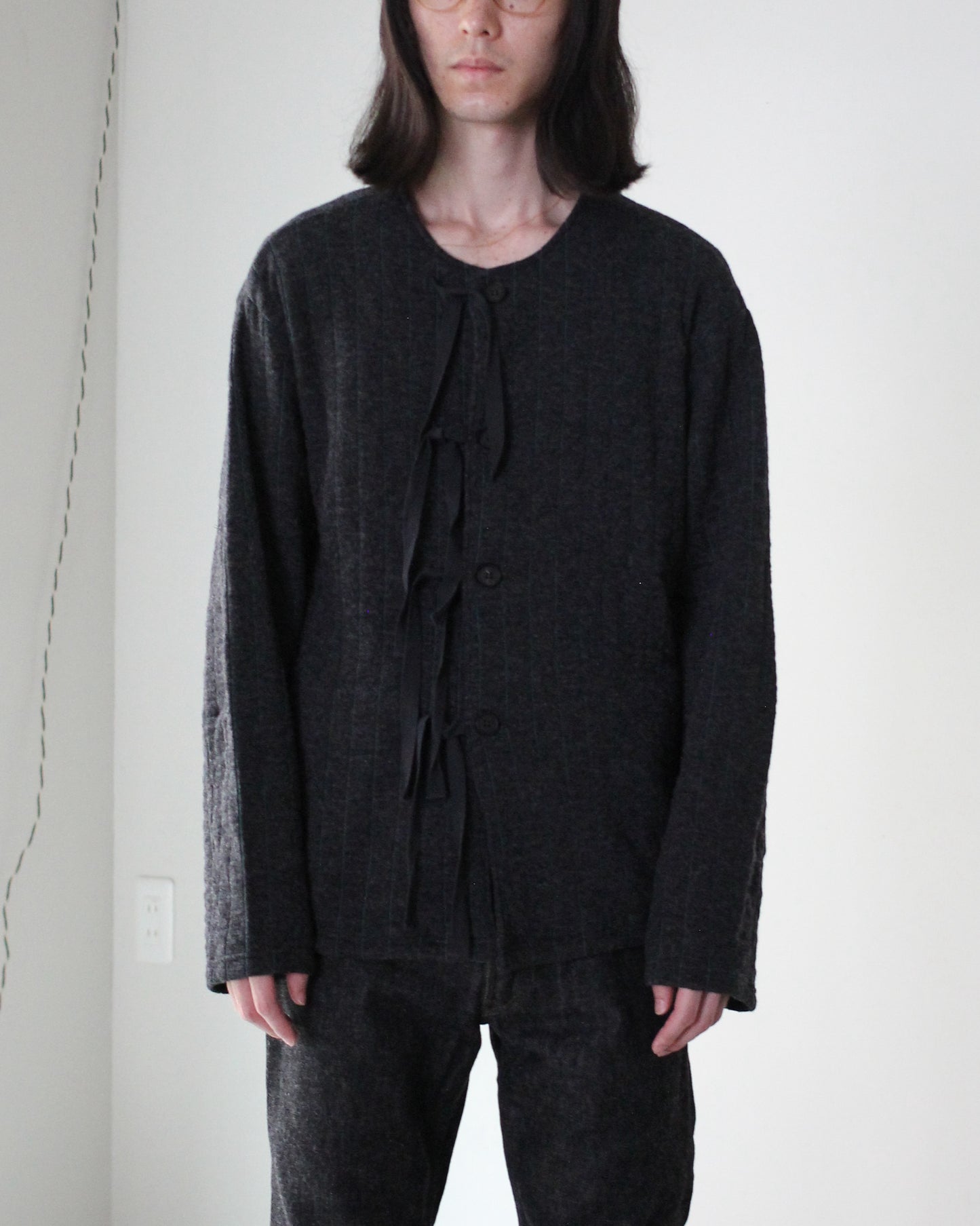 MATSUFUJI / Striped Quilt Jacquard Cardigan "CCL×GRN"