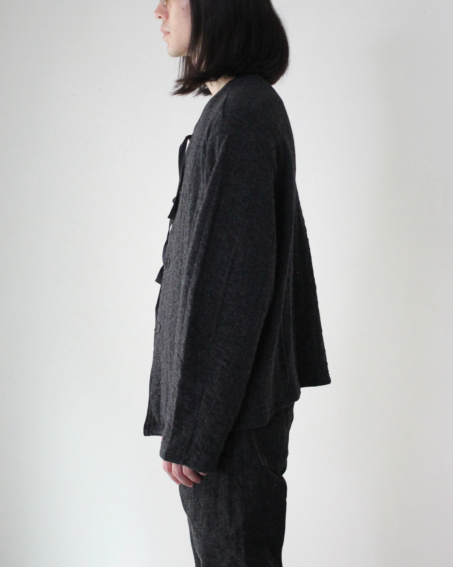 MATSUFUJI / Striped Quilt Jacquard Cardigan "CCL×GRN"