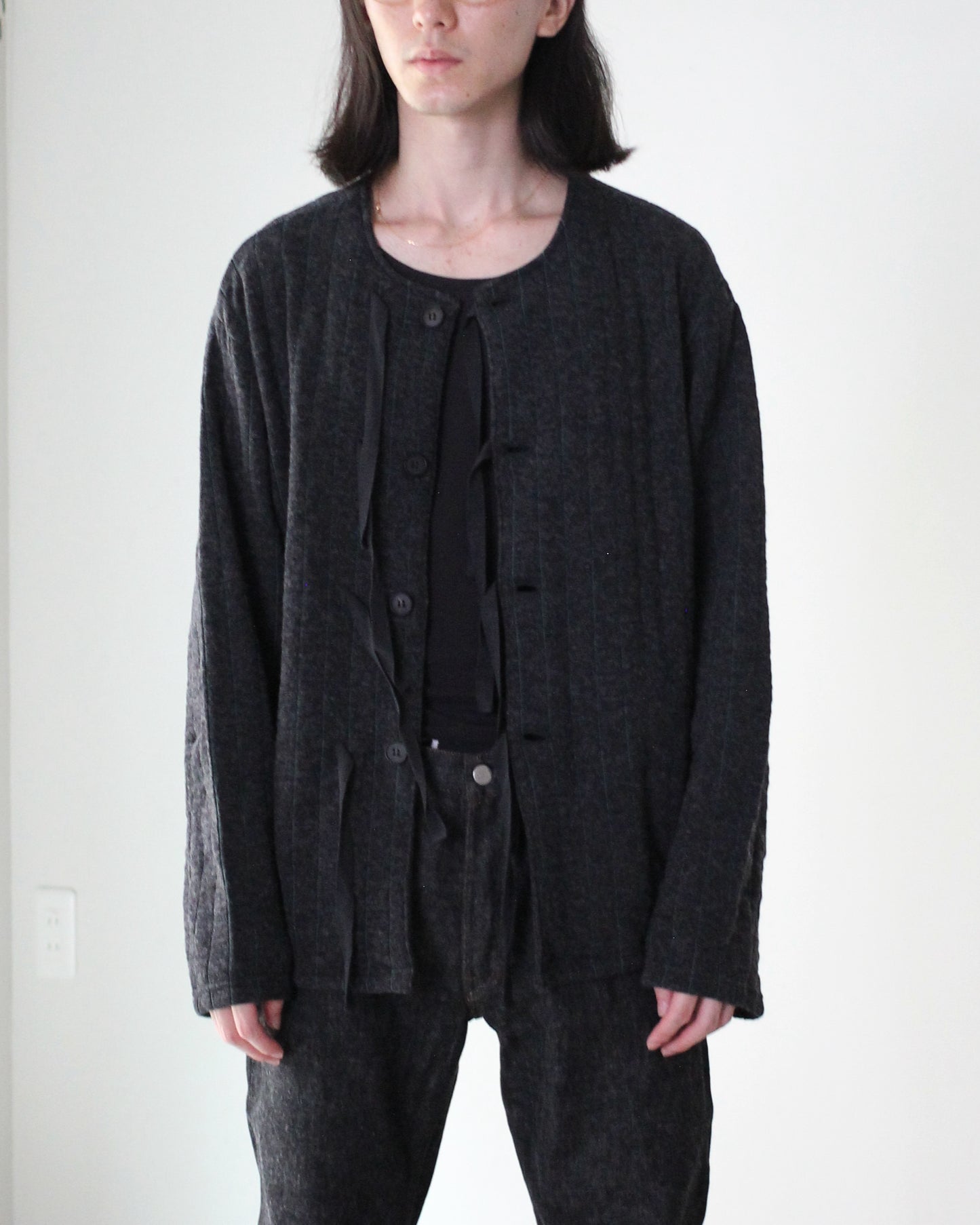 MATSUFUJI / Striped Quilt Jacquard Cardigan "CCL×GRN"