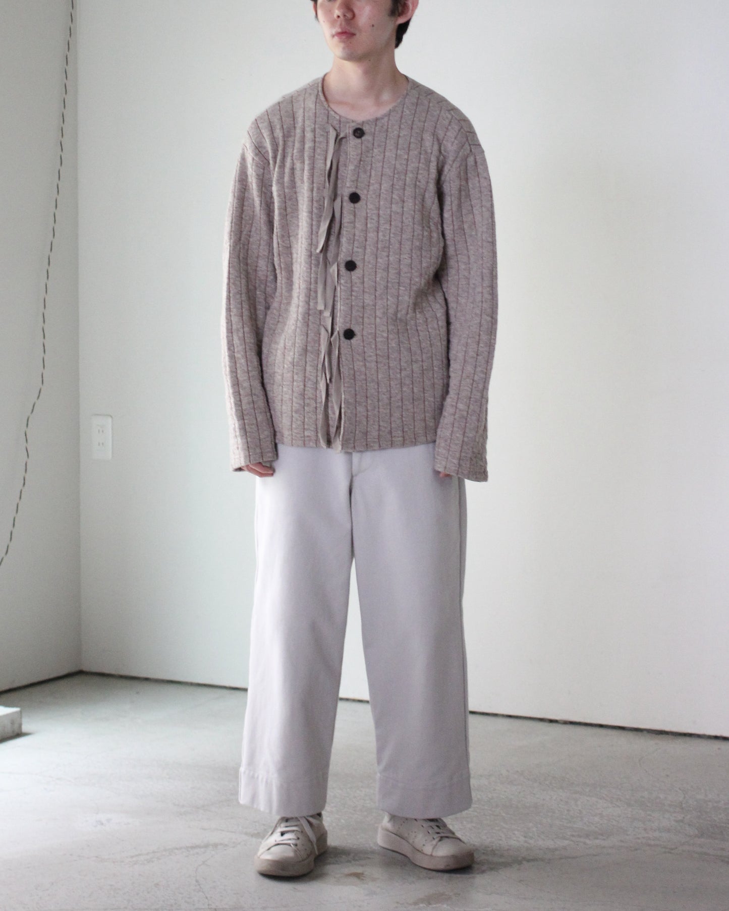 MATSUFUJI/Striped Quilt Jacquard Cardigan "BGE×BRN"
