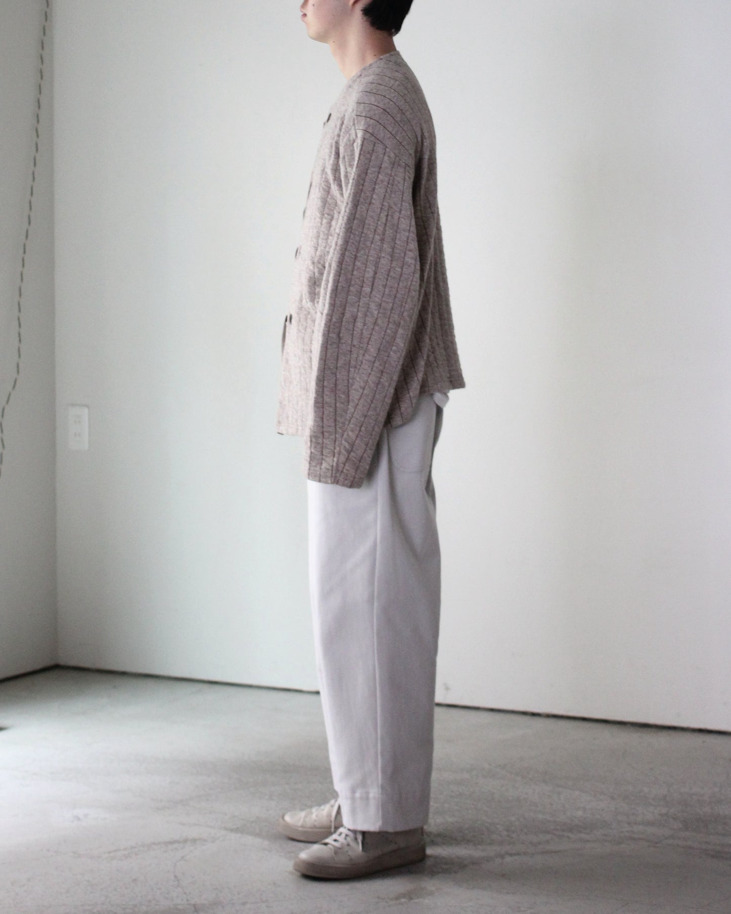 MATSUFUJI/Striped Quilt Jacquard Cardigan "BGE×BRN"