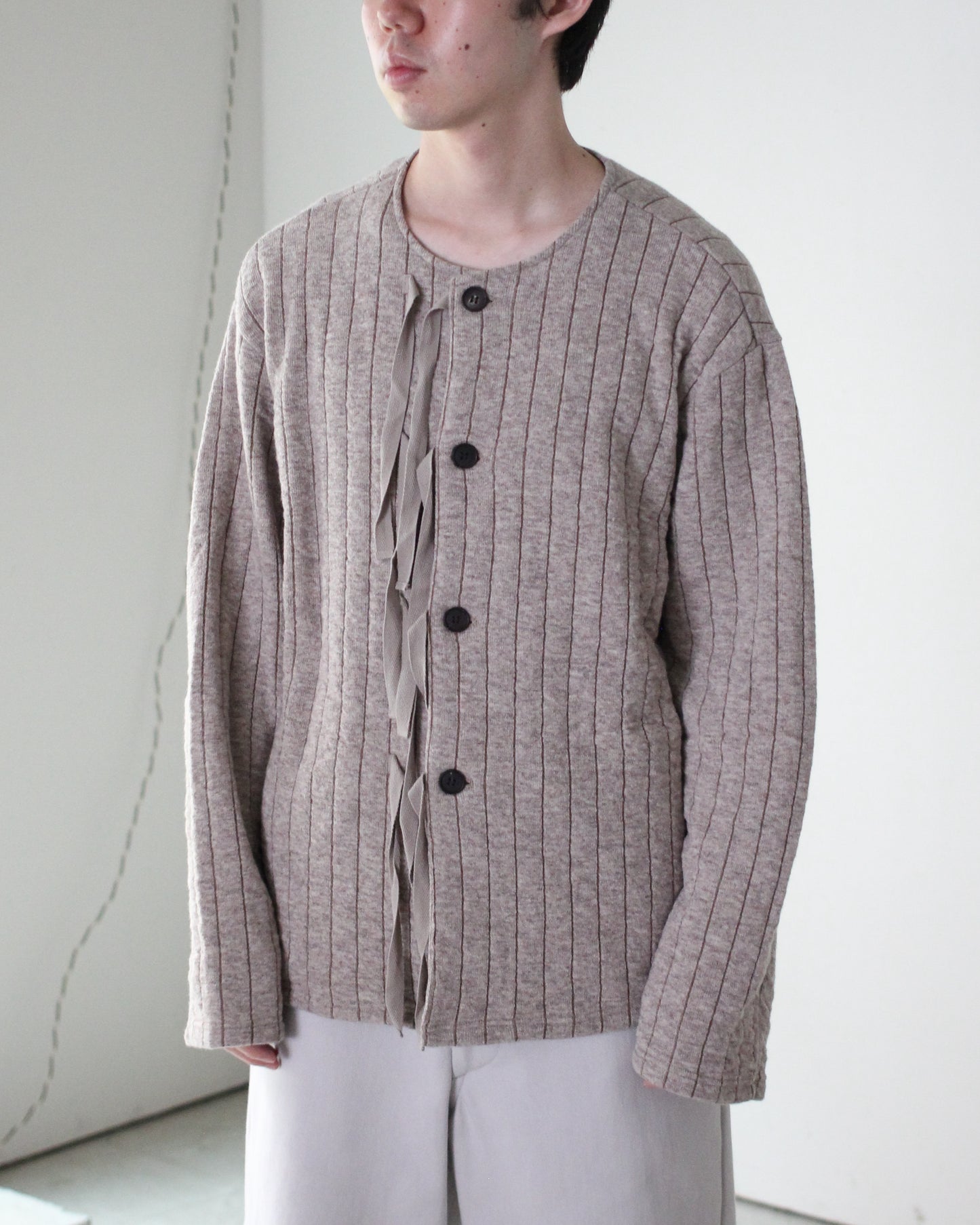 MATSUFUJI/Striped Quilt Jacquard Cardigan "BGE×BRN"