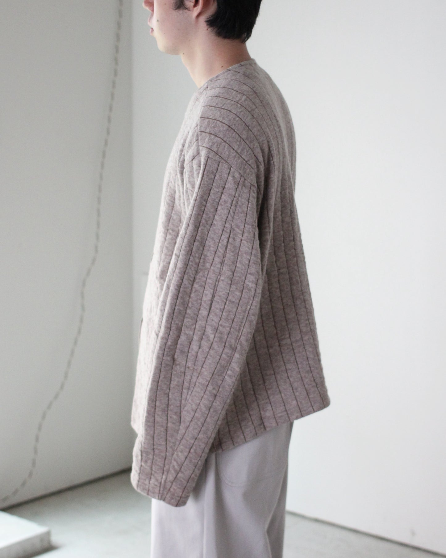 MATSUFUJI/Striped Quilt Jacquard Cardigan "BGE×BRN"
