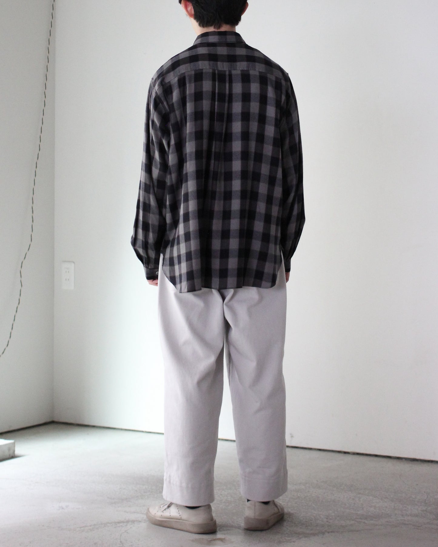 MATSUFUJI/Herringbone Weave Utility Check Shirt "Black"