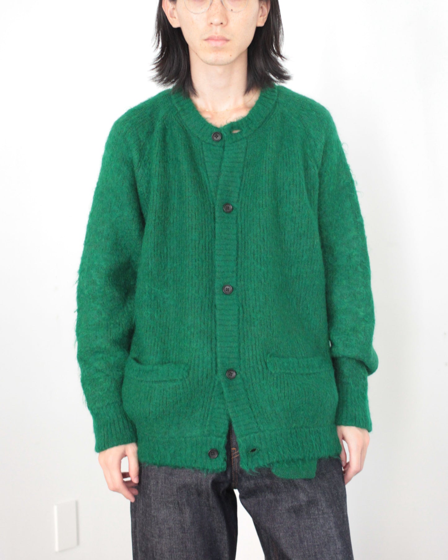stein / KID MOHAIR KNIT CARDIGAN "GREEN"