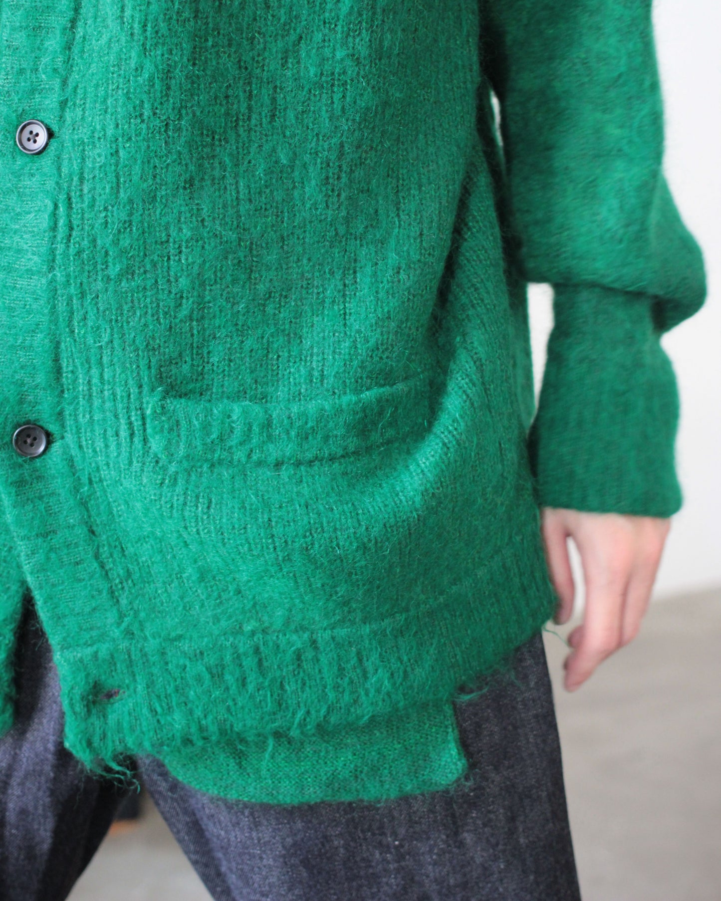 stein / KID MOHAIR KNIT CARDIGAN "GREEN"