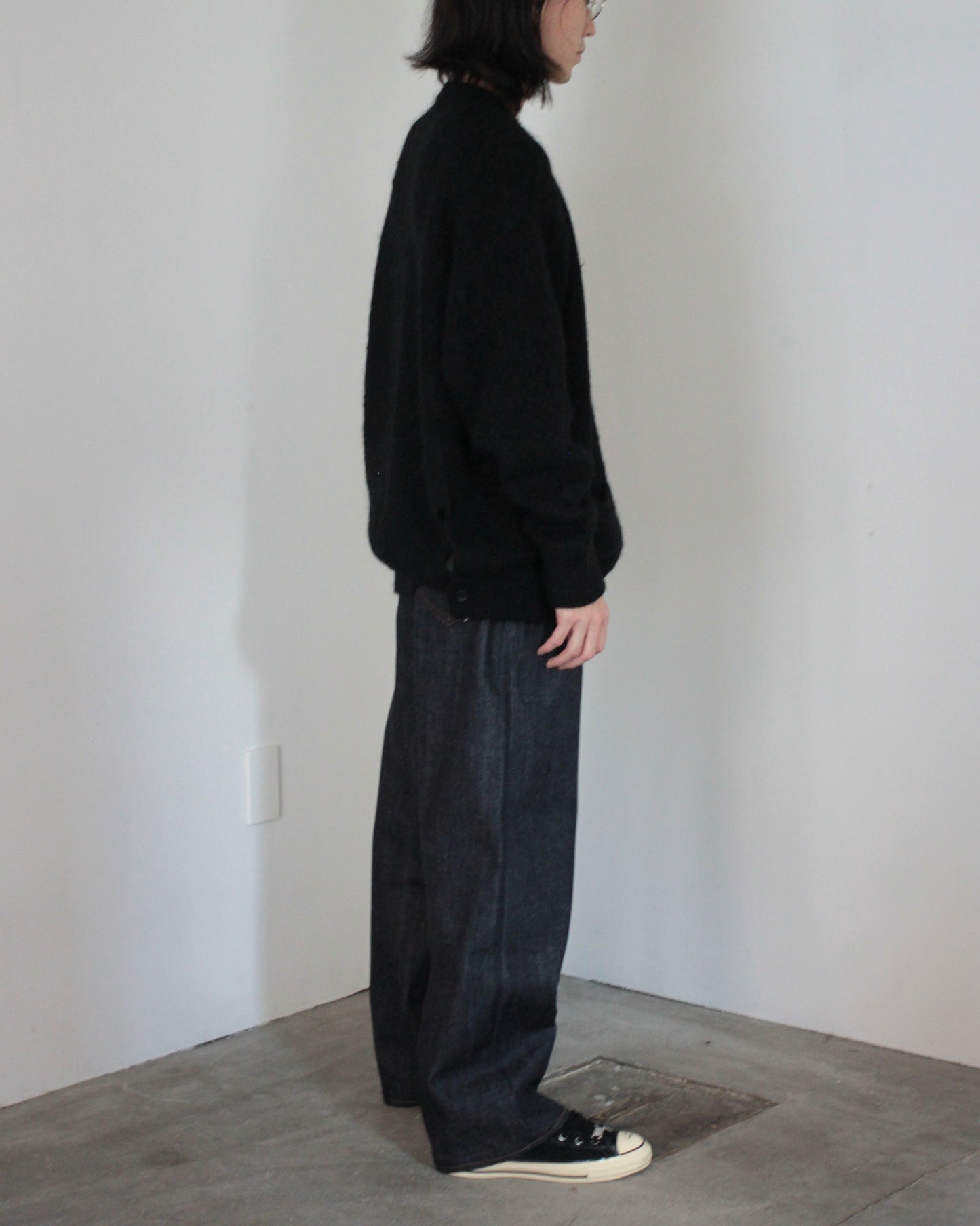 stein / KID MOHAIR KNIT CARDIGAN "BLACK"