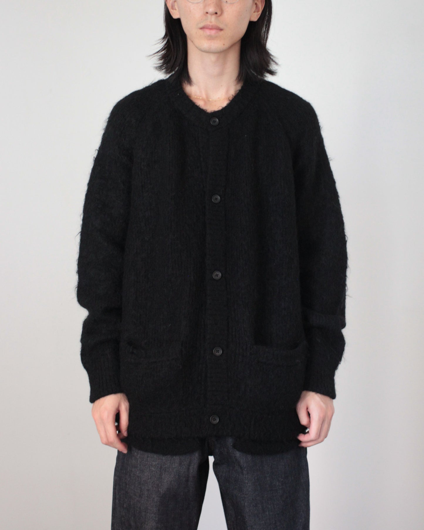 stein / KID MOHAIR KNIT CARDIGAN "BLACK"