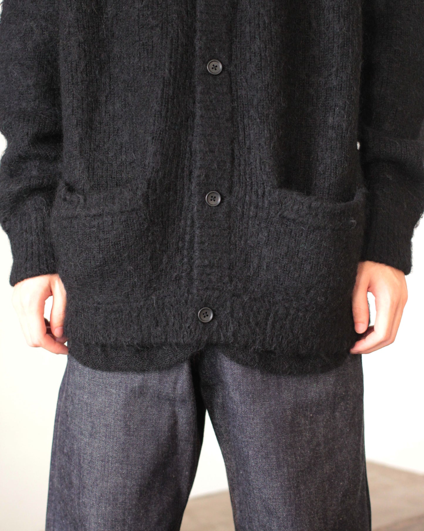stein / KID MOHAIR KNIT CARDIGAN "BLACK"