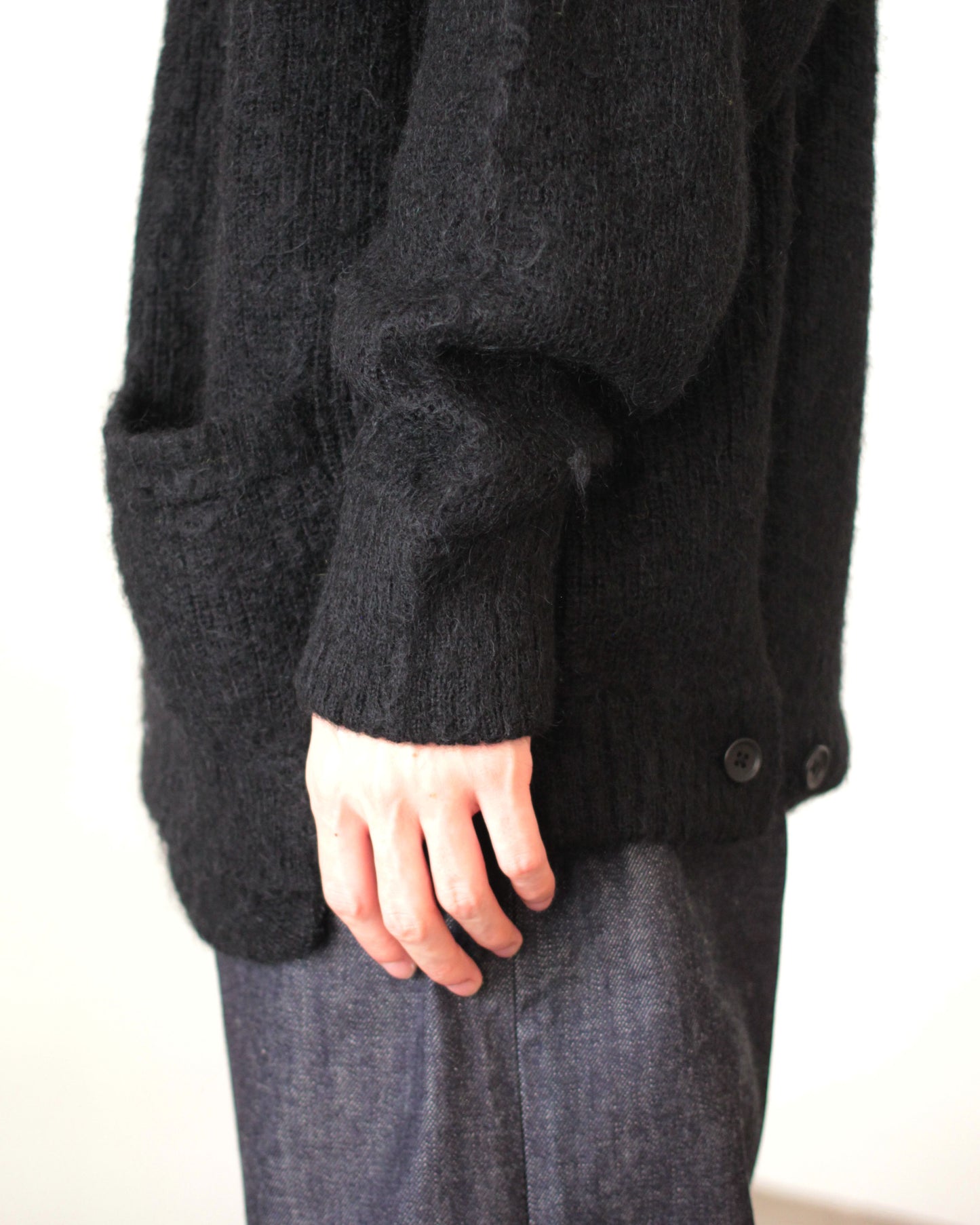 stein / KID MOHAIR KNIT CARDIGAN "BLACK"