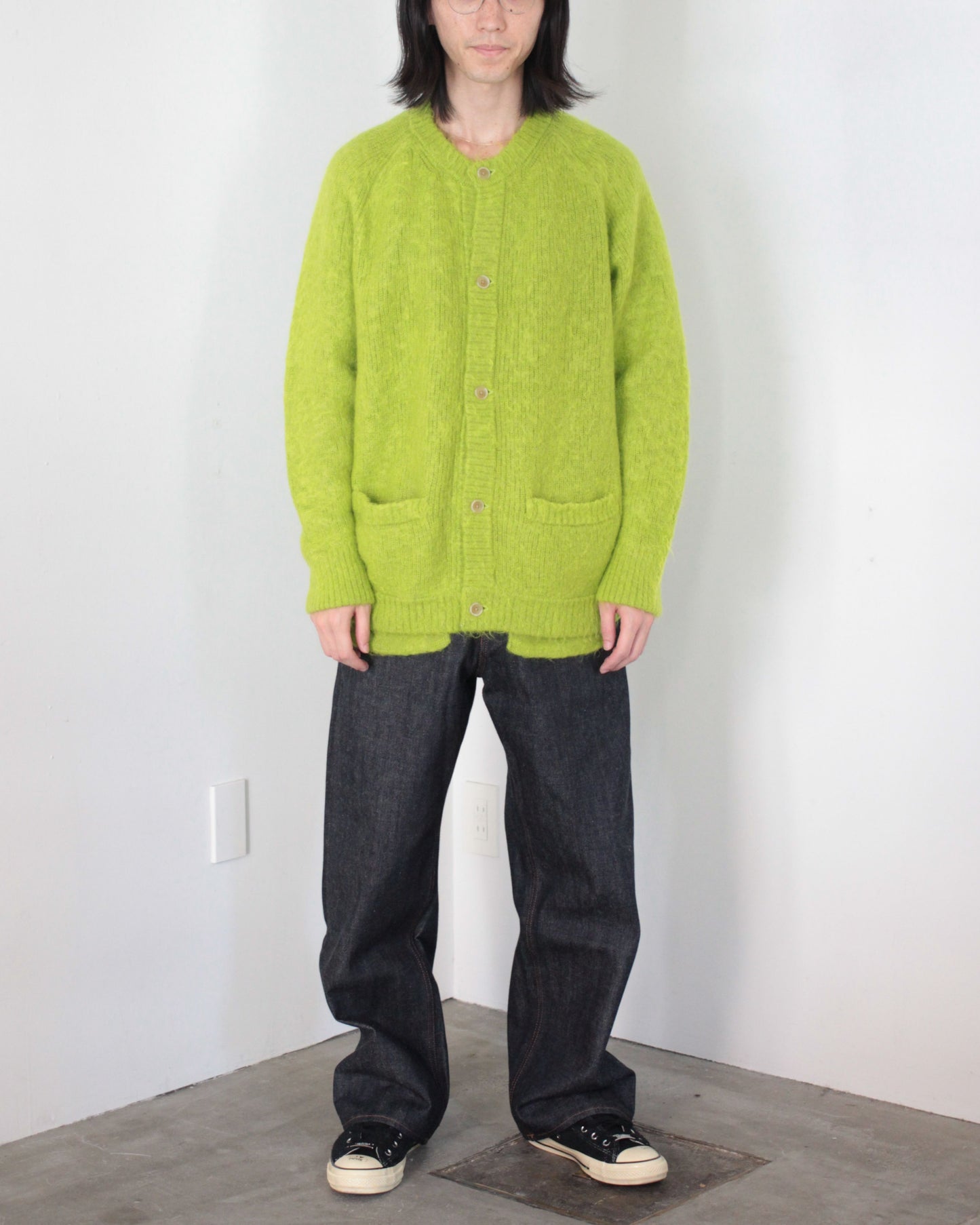 stein / KID MOHAIR KNIT CARDIGAN "YELLOW GREEN"
