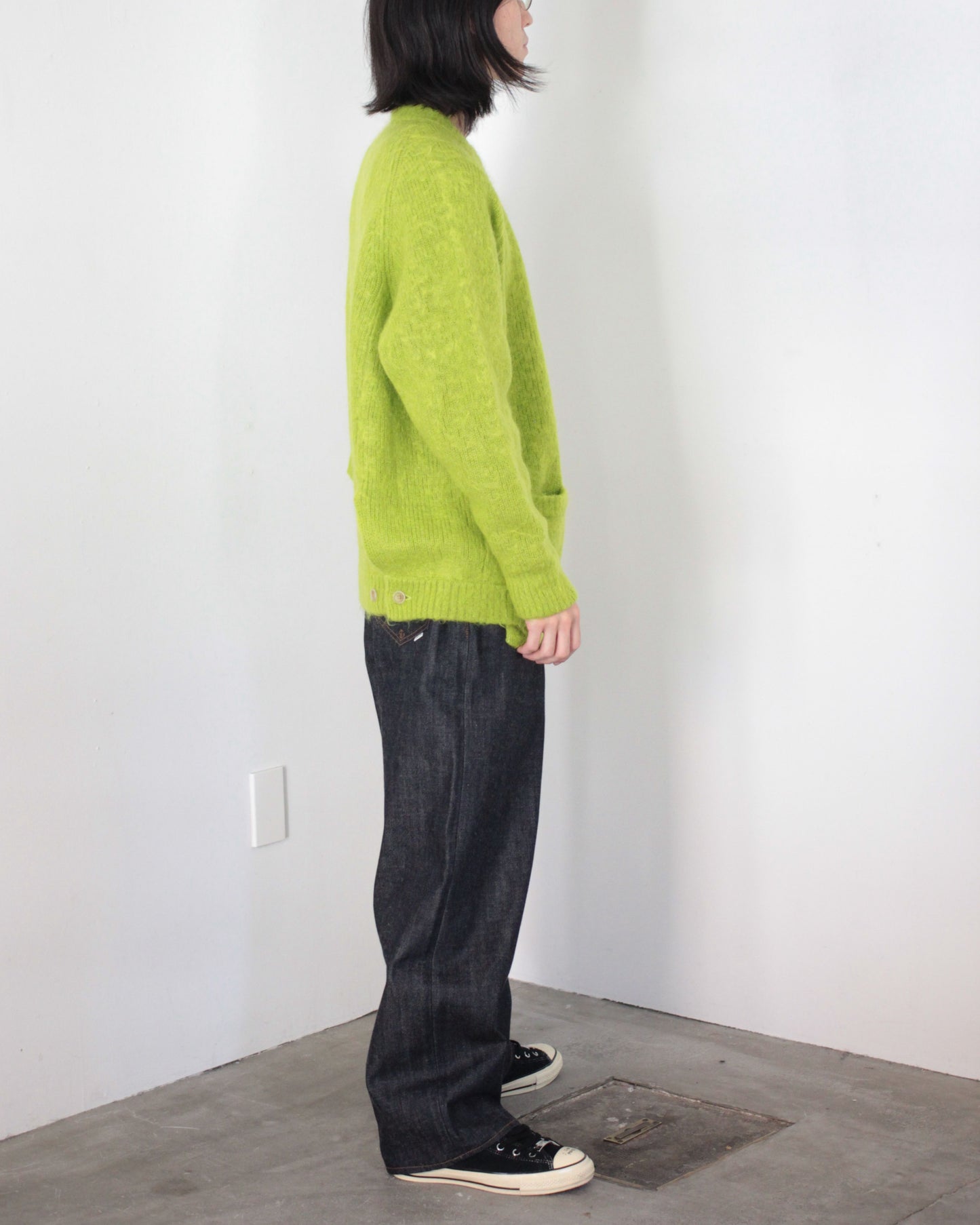 stein / KID MOHAIR KNIT CARDIGAN "YELLOW GREEN"