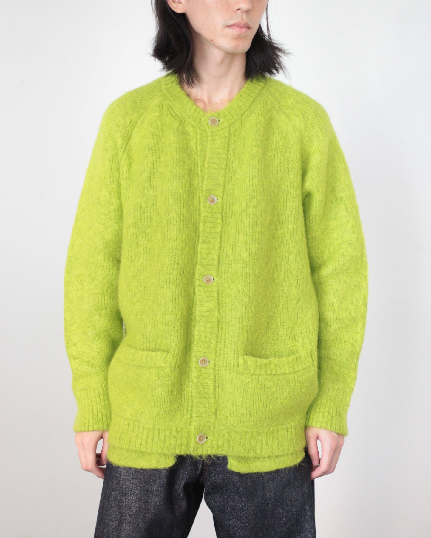 stein / KID MOHAIR KNIT CARDIGAN "YELLOW GREEN"