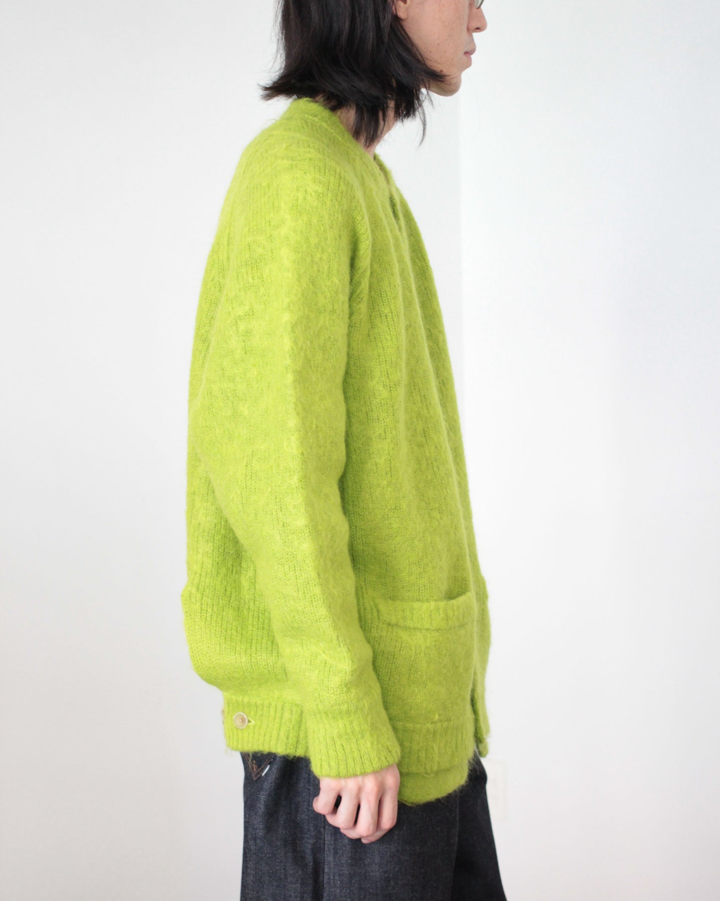 stein / KID MOHAIR KNIT CARDIGAN "YELLOW GREEN"