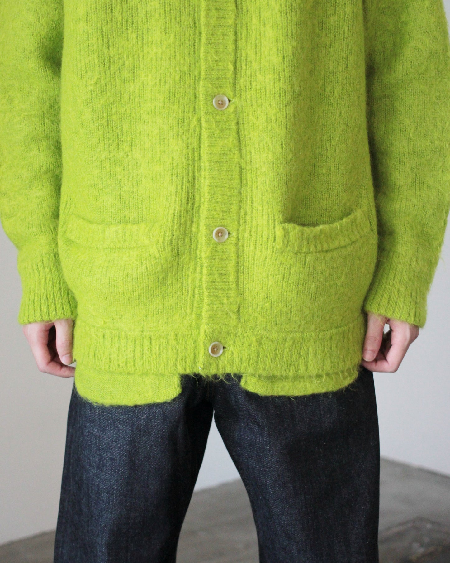 stein / KID MOHAIR KNIT CARDIGAN "YELLOW GREEN"