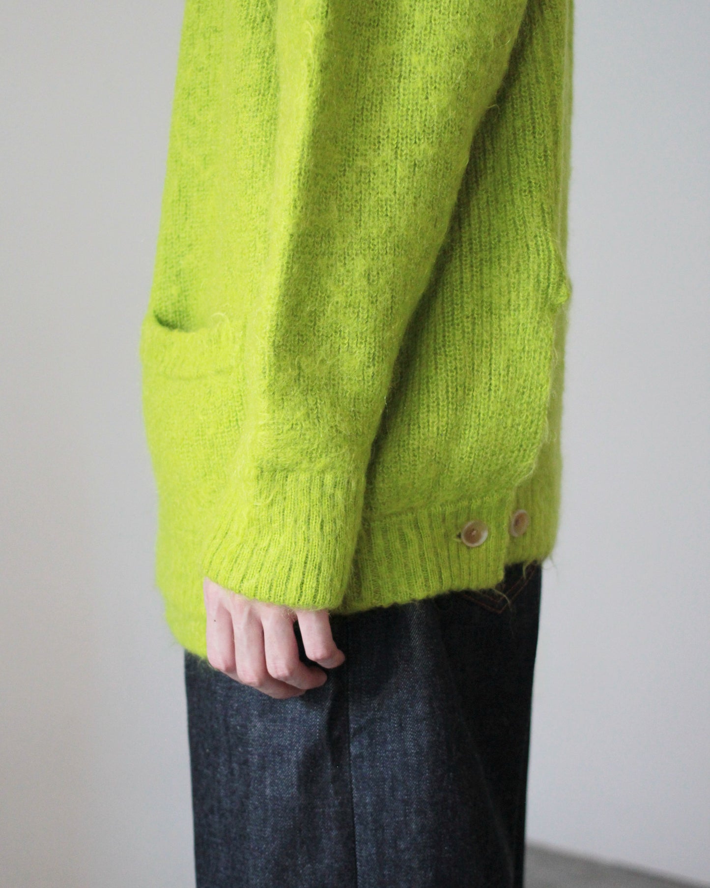 stein / KID MOHAIR KNIT CARDIGAN "YELLOW GREEN"