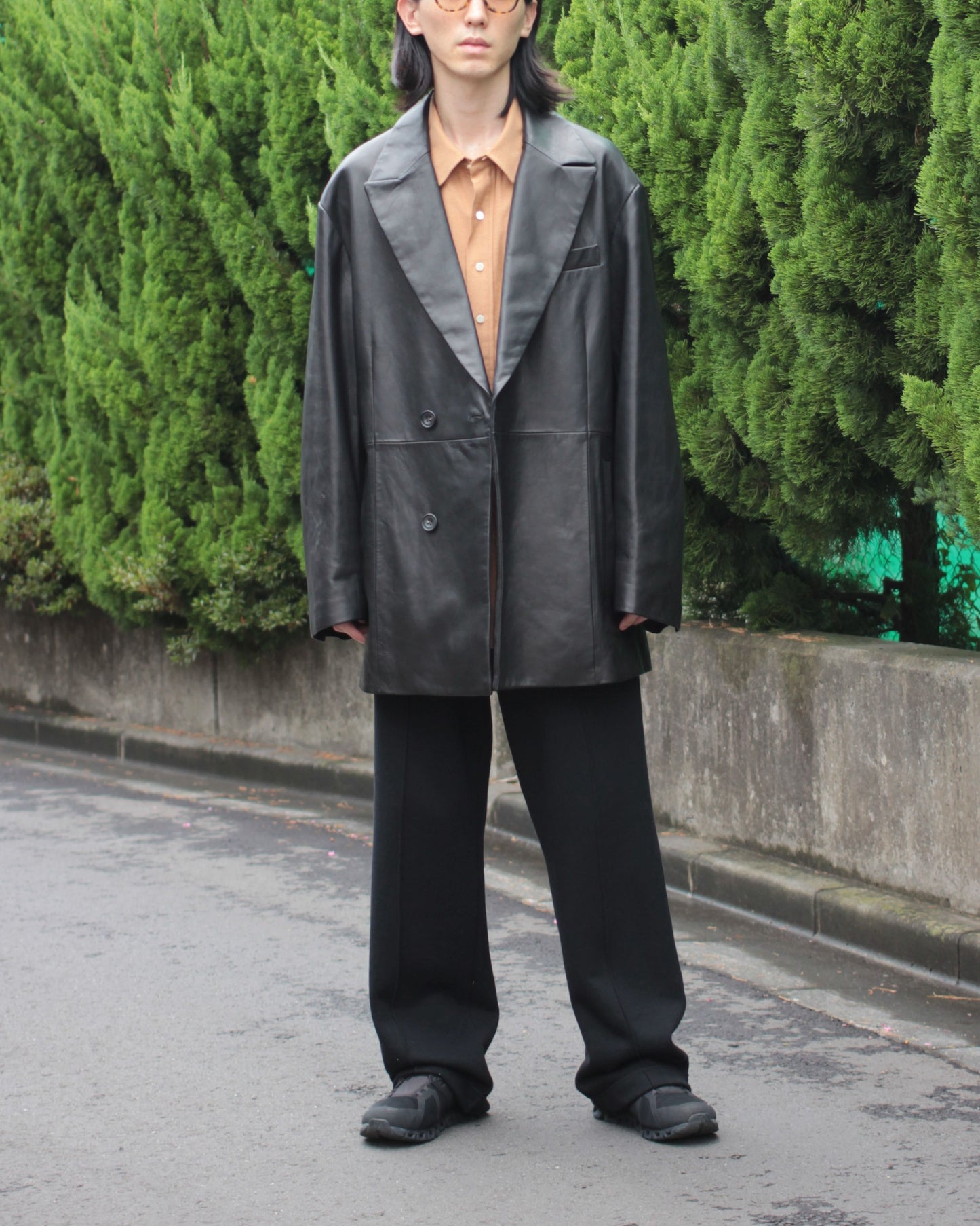 stein / LEATHER DOUBLE BREASTED JACKET "BLACK"