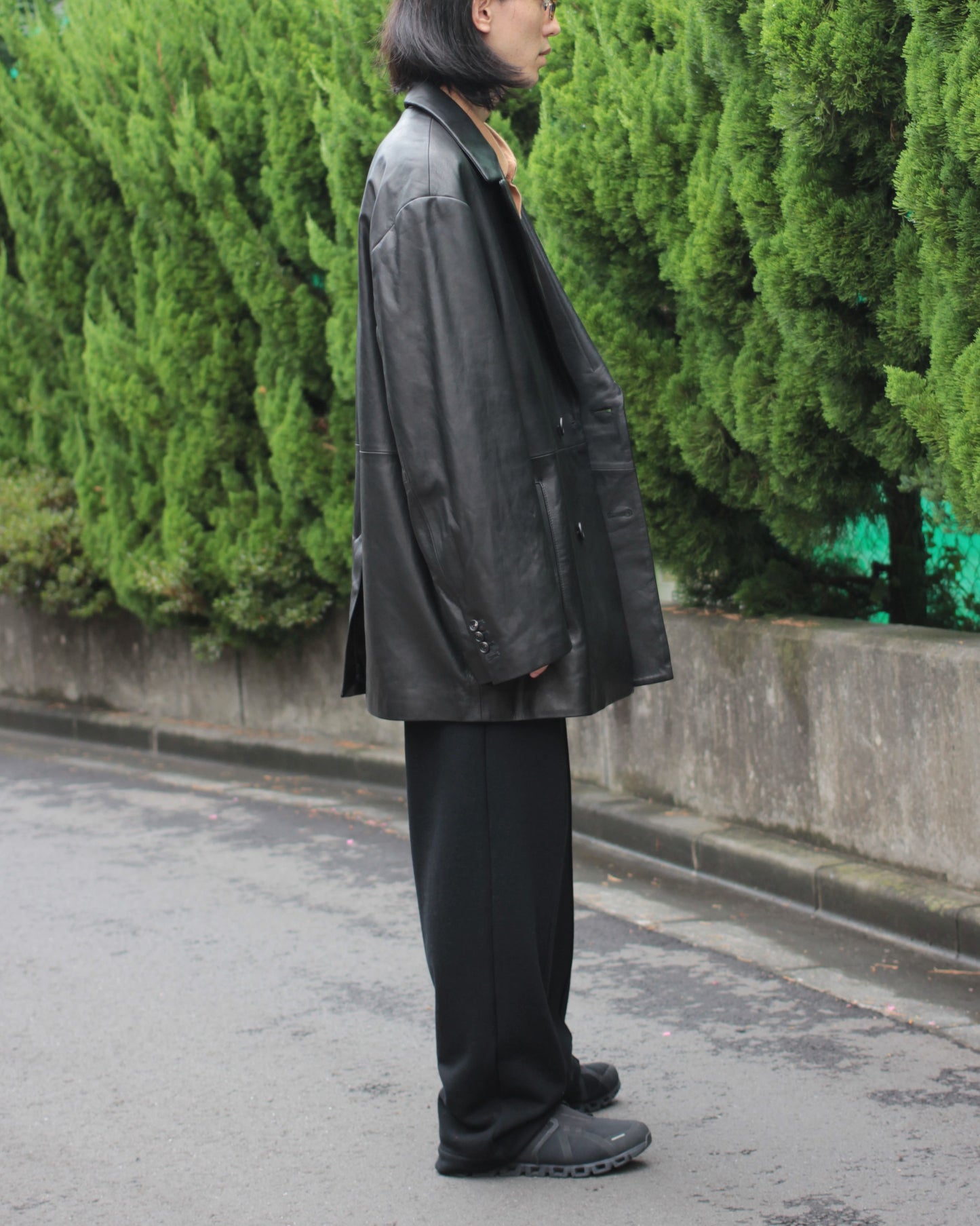 stein / LEATHER DOUBLE BREASTED JACKET "BLACK"