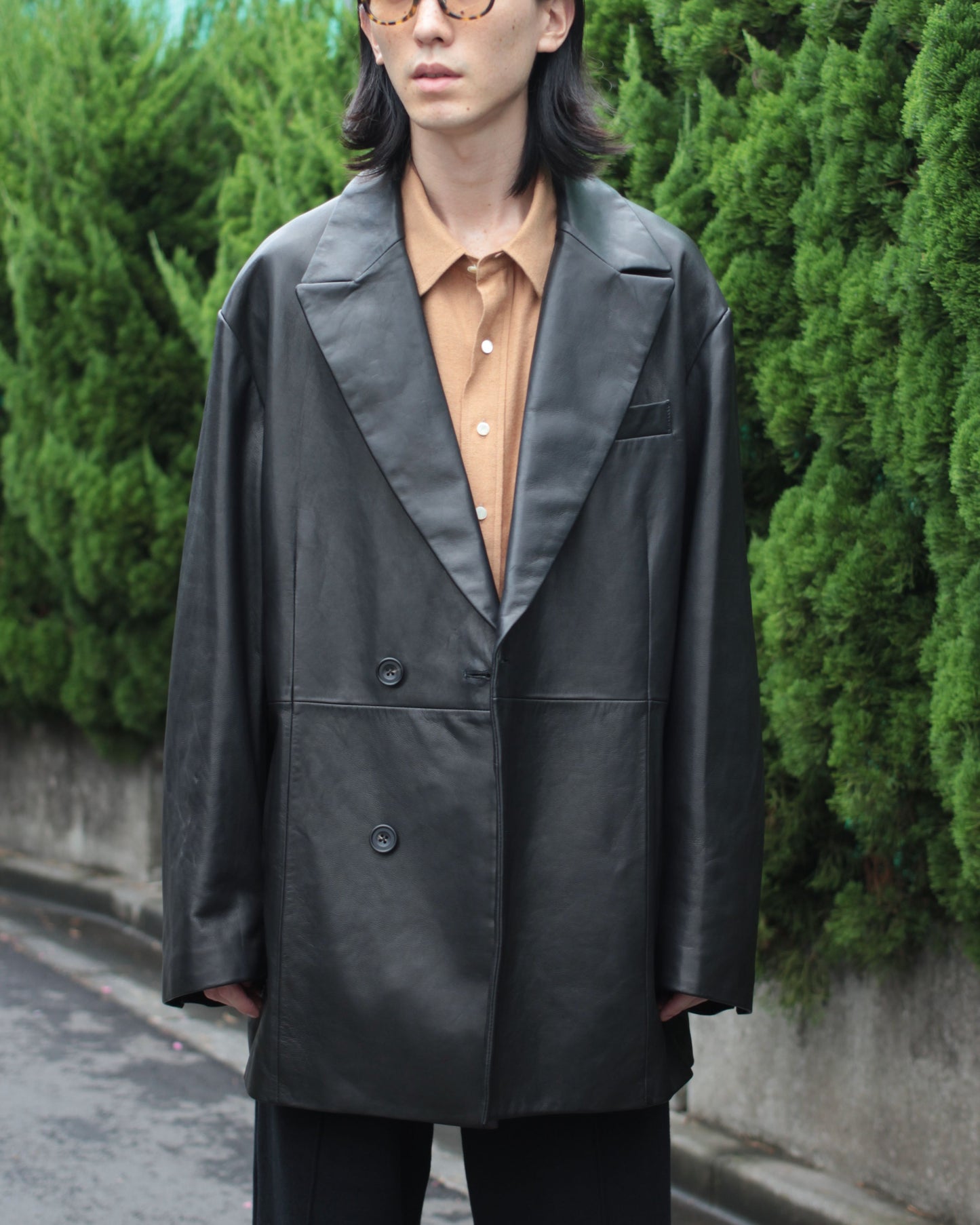 stein / LEATHER DOUBLE BREASTED JACKET "BLACK"
