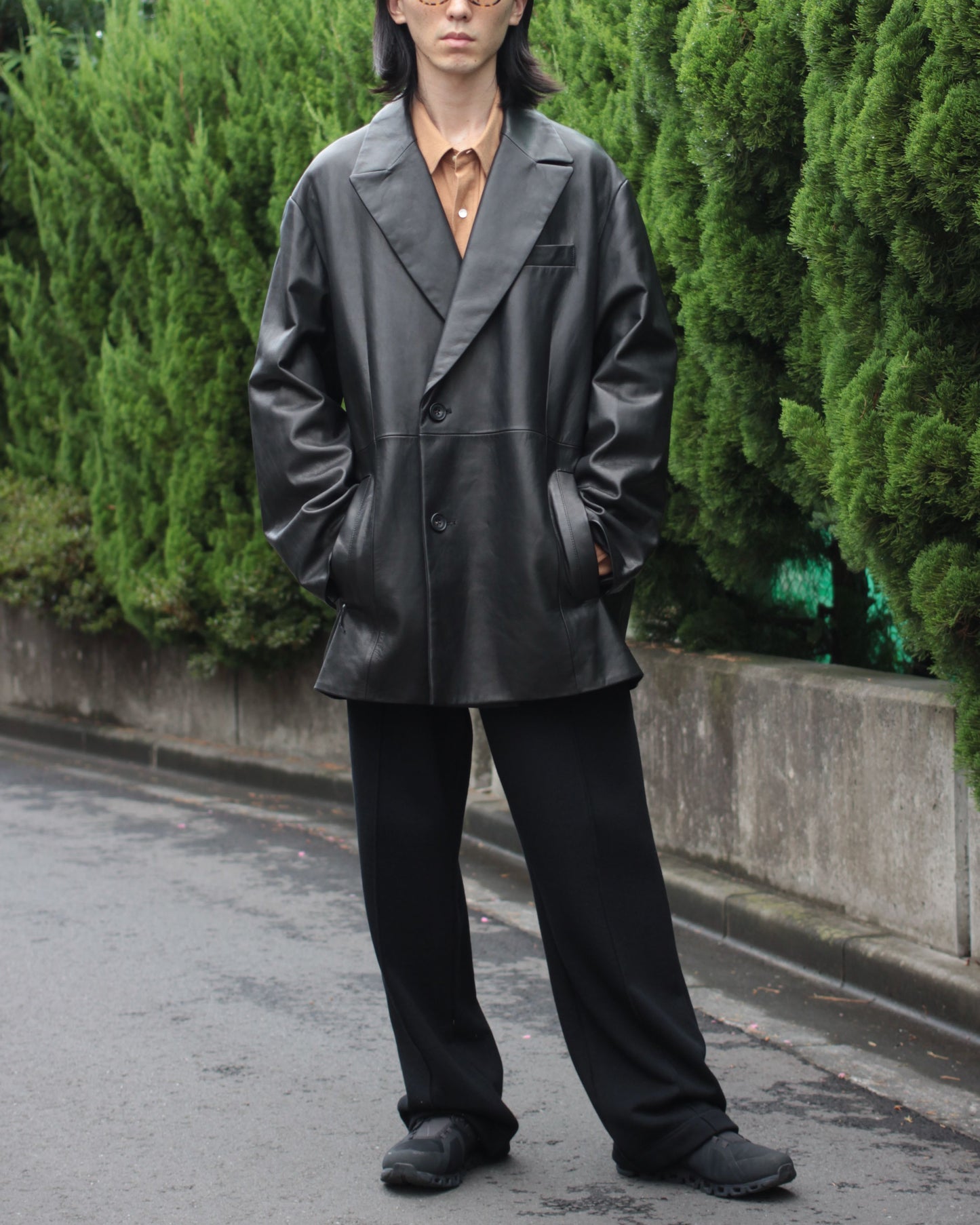 stein / LEATHER DOUBLE BREASTED JACKET "BLACK"
