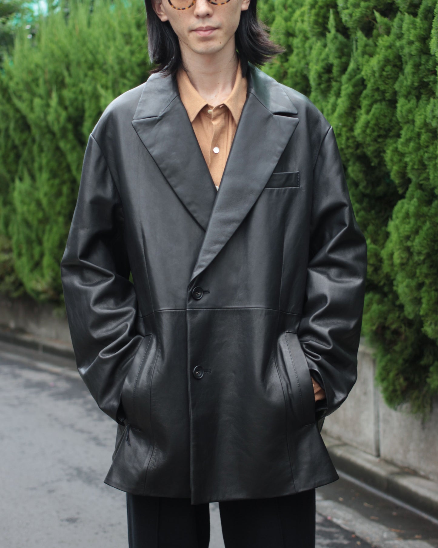 stein / LEATHER DOUBLE BREASTED JACKET "BLACK"