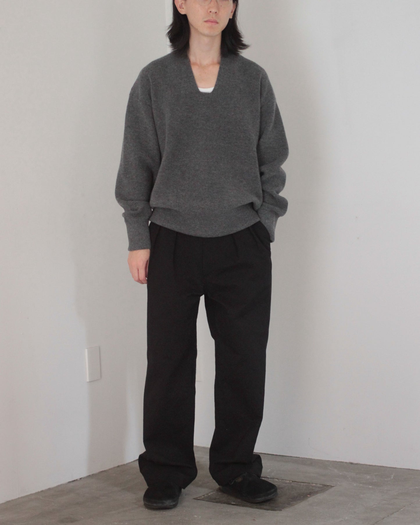 stein / ROUND COLLAR RIB KNIT LS "GRAY"
