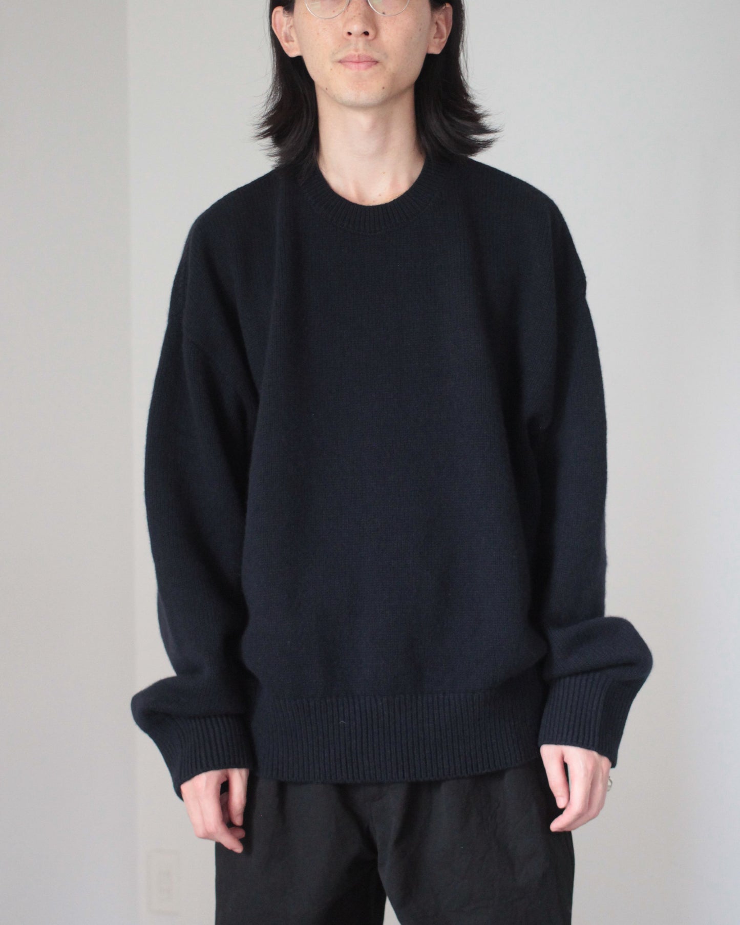 stein / EX FINE LAMBS CREW NECK KNIT LS "DARK NAVY"