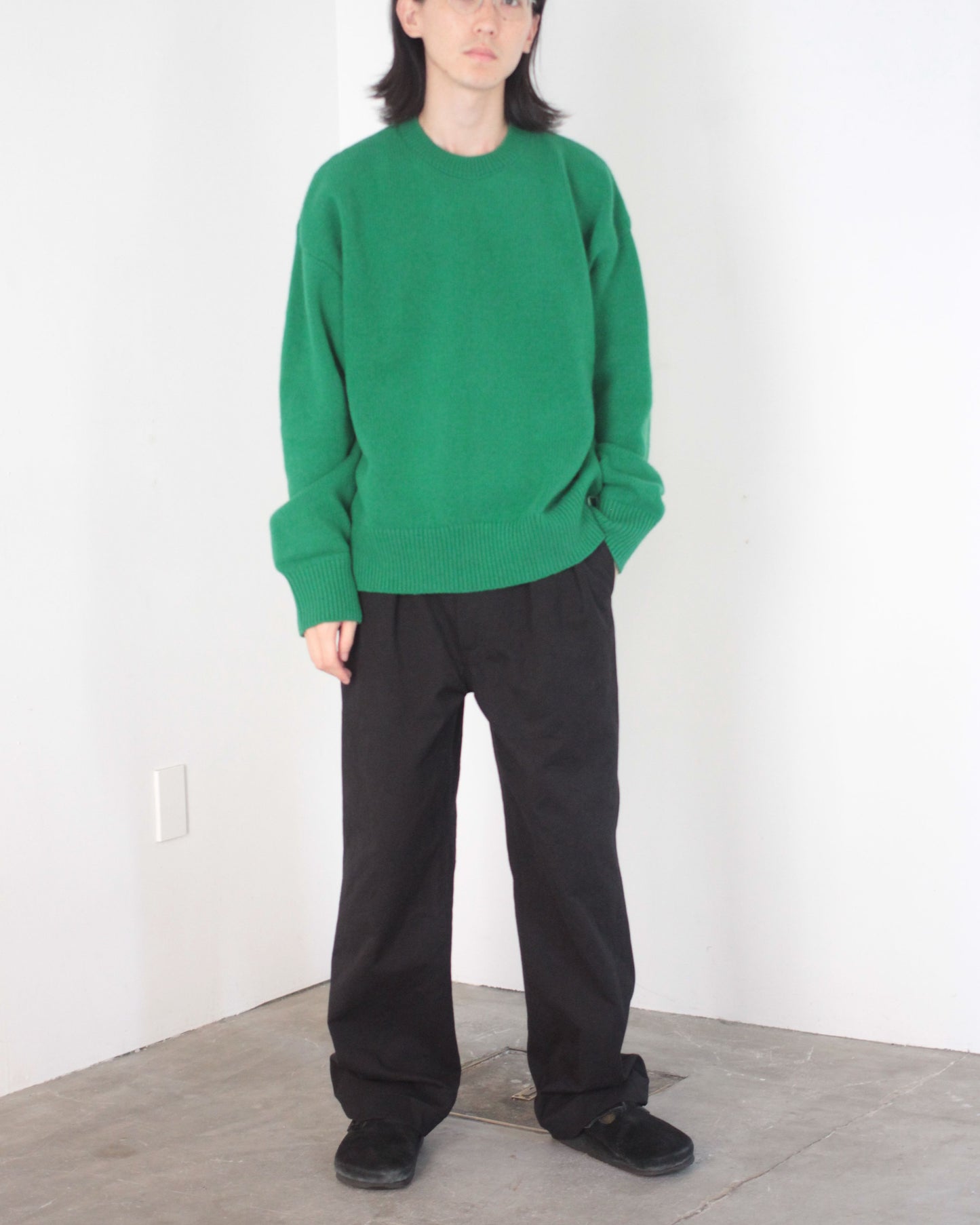 stein / EX FINE LAMBS CREW NECK KNIT LS "GREEN"