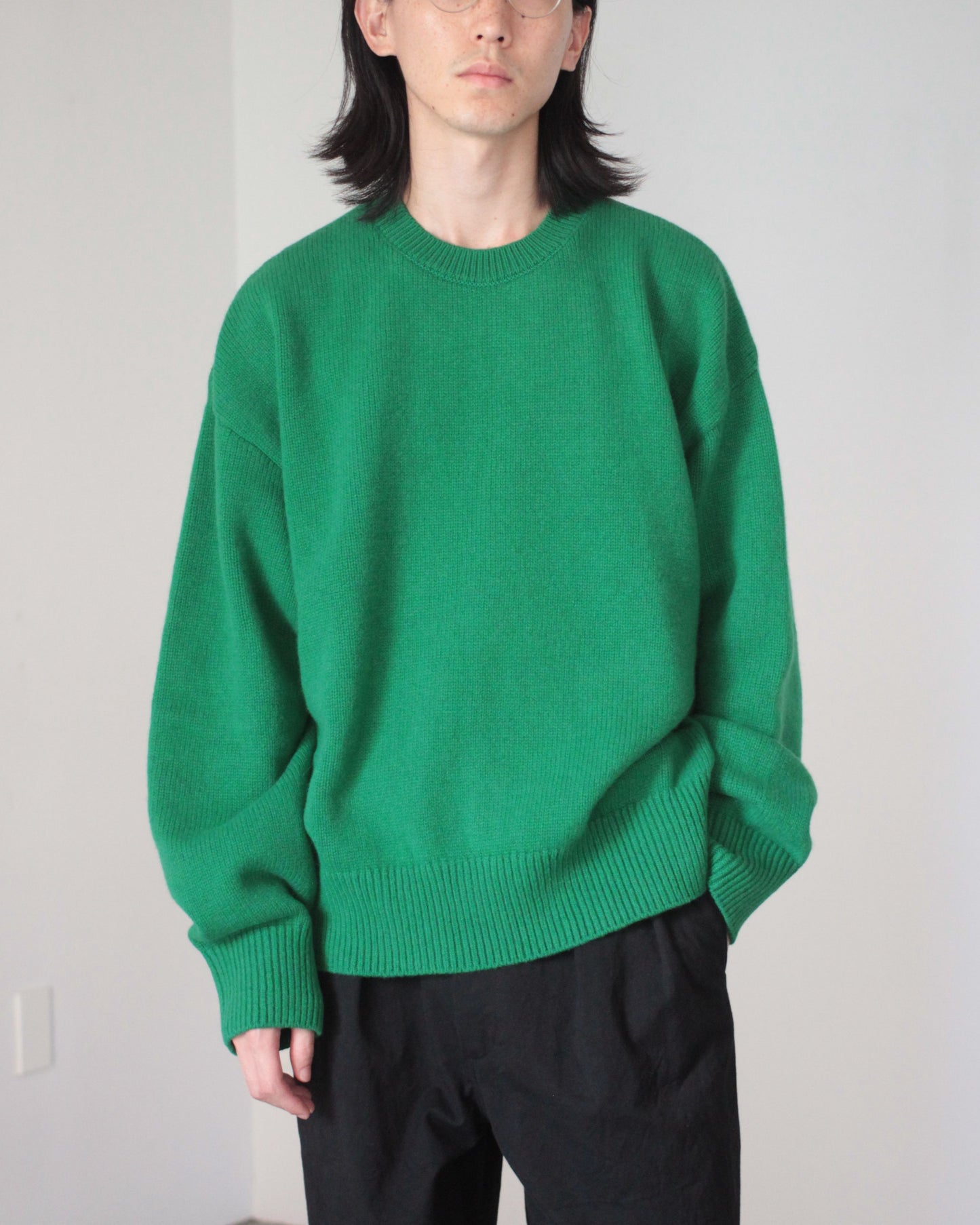 stein / EX FINE LAMBS CREW NECK KNIT LS "GREEN"