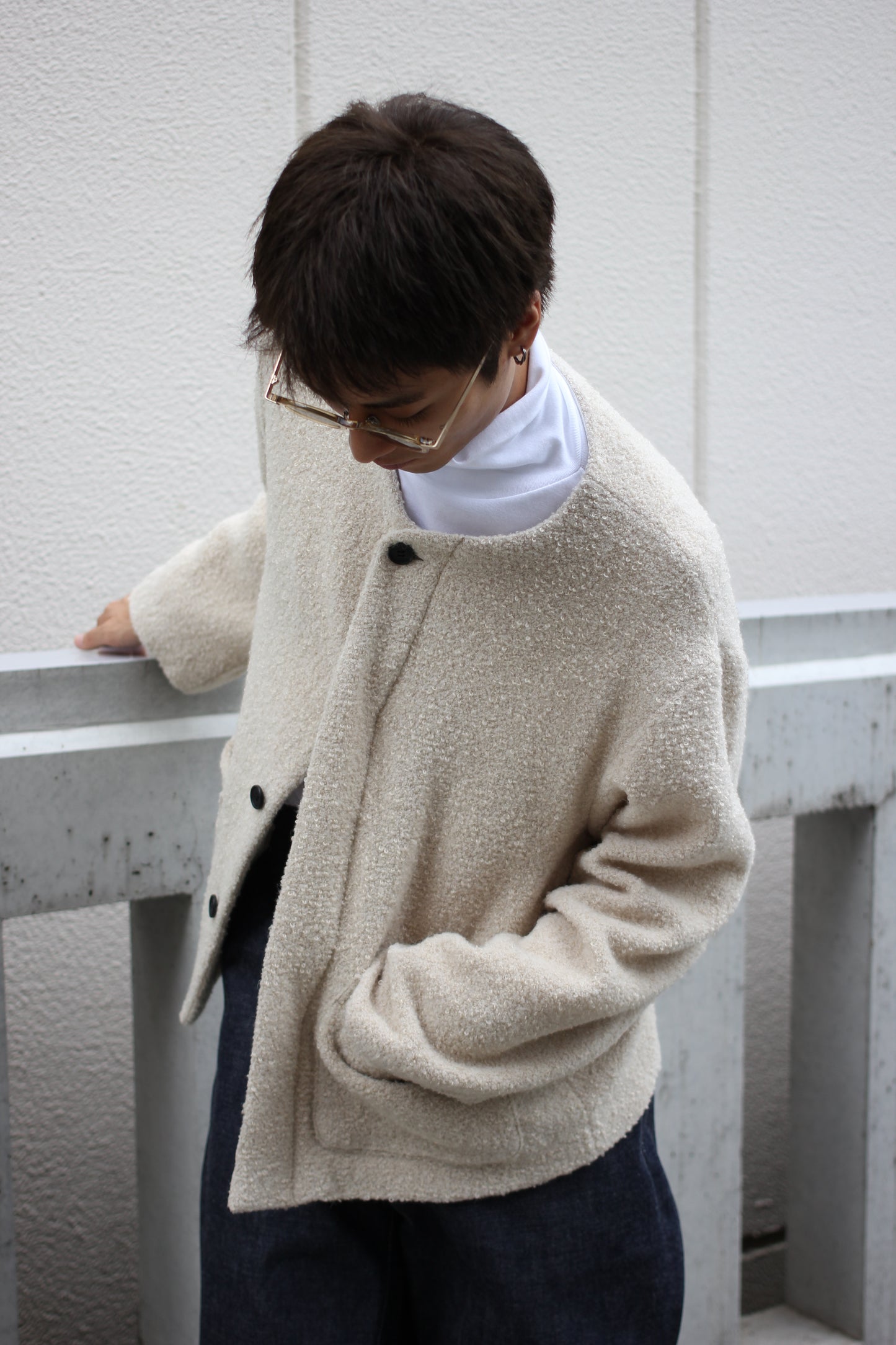 MATSUFUJI/Mohair Tweed No Color Jacket "ECRU"