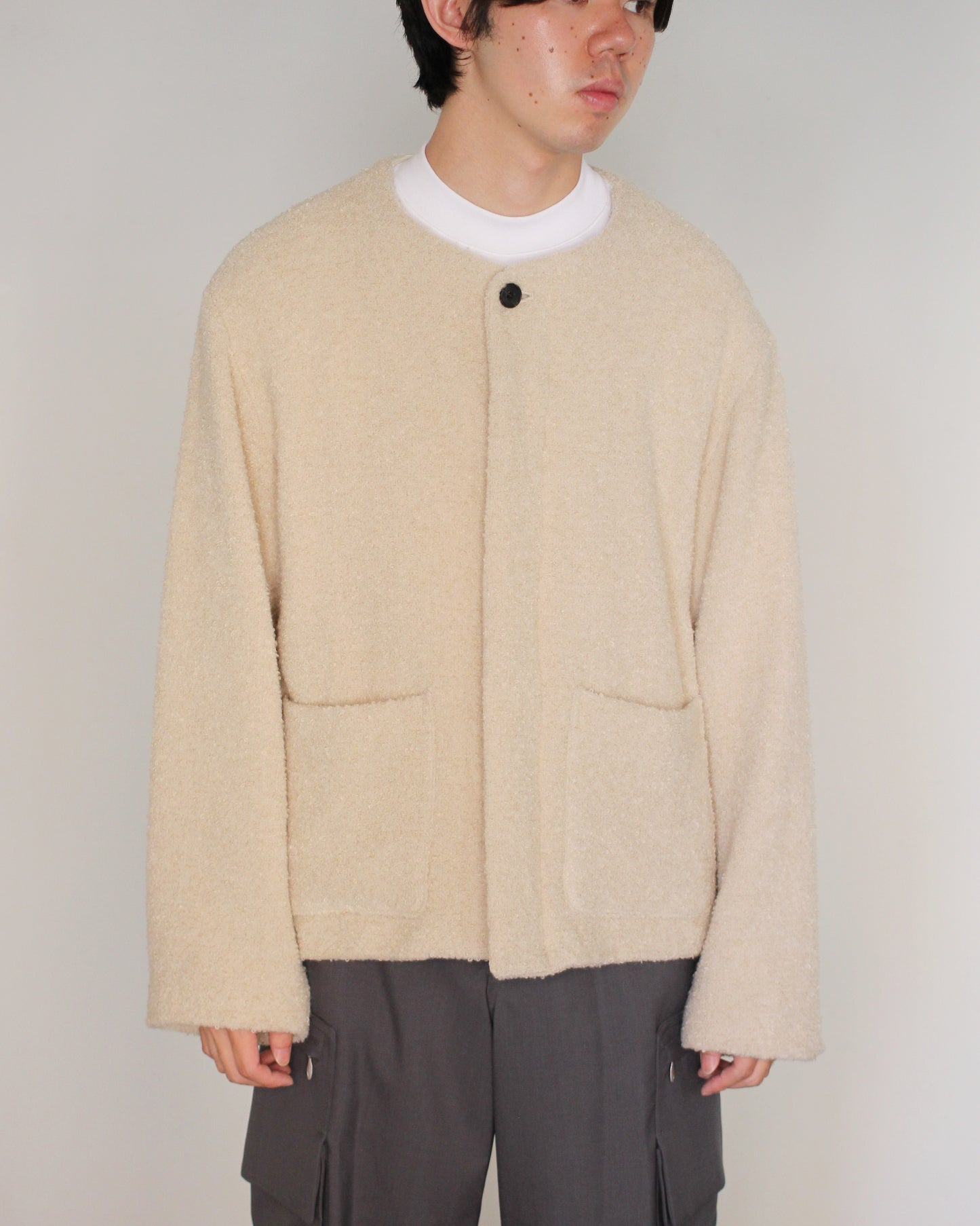 MATSUFUJI/Mohair Tweed No Color Jacket "ECRU"