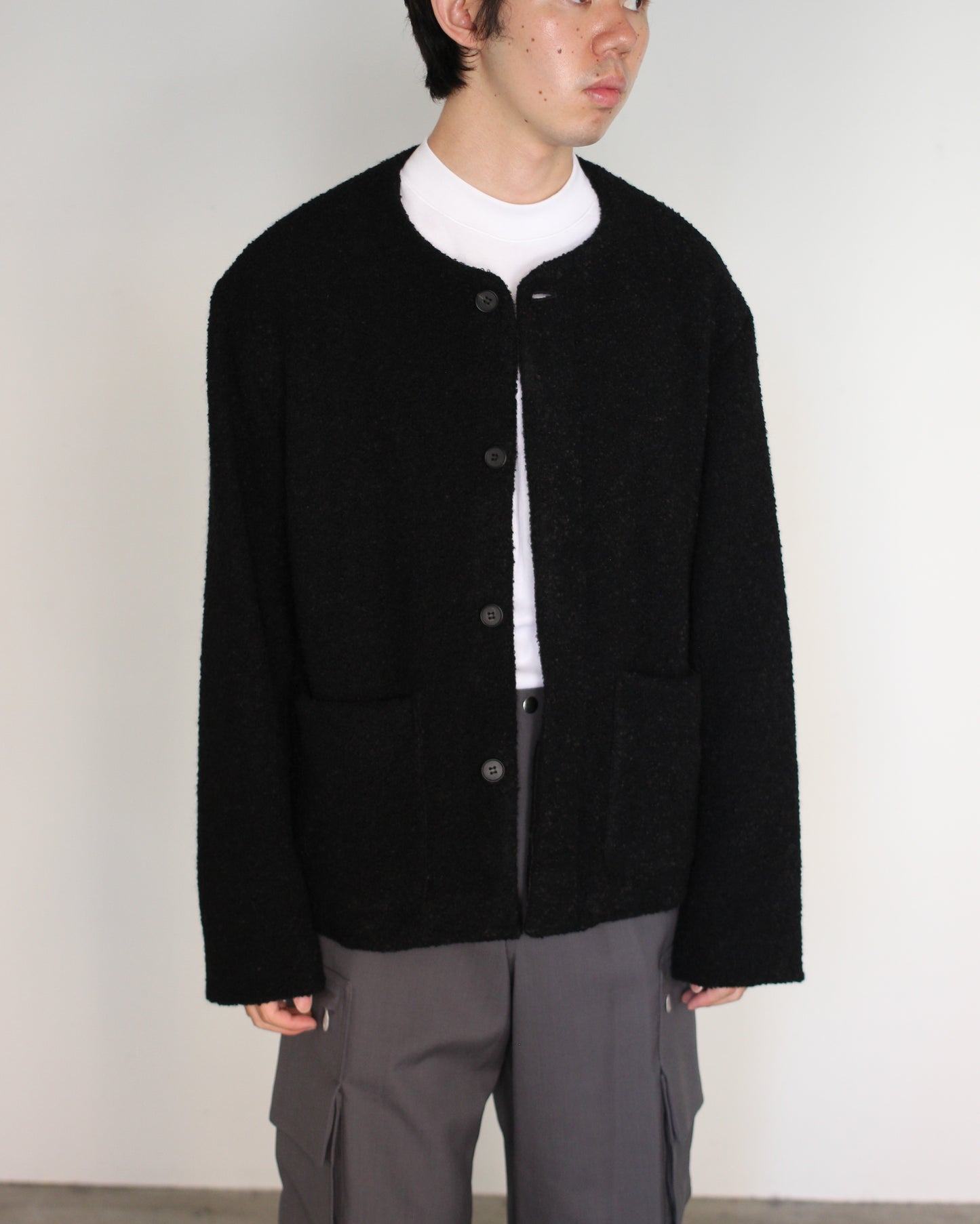 MATSUFUJI/Mohair Tweed No Color Jacket "BLACK"