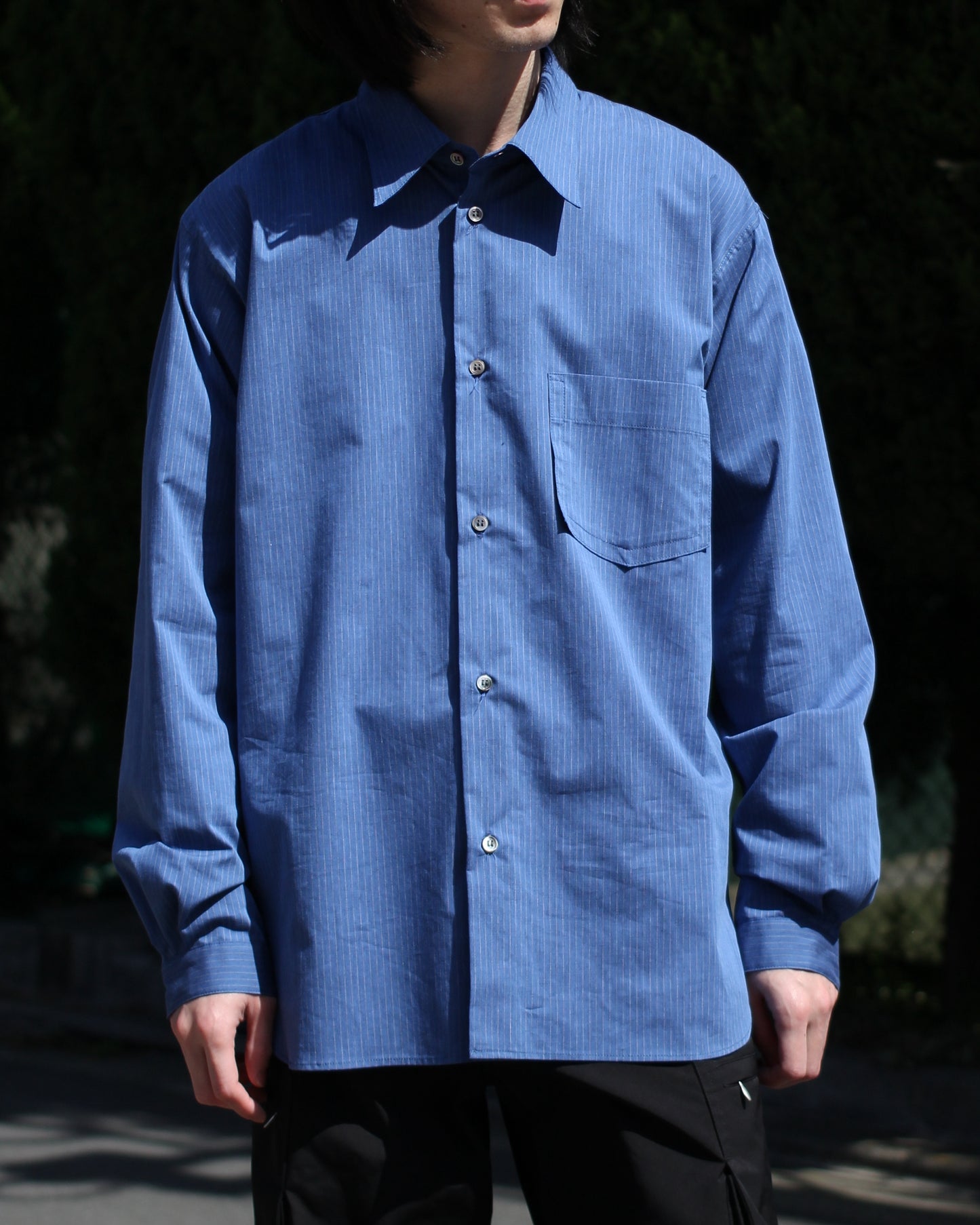 MATSUFUJI/Pinstripes Utility Shirt "DEEP BLUE"