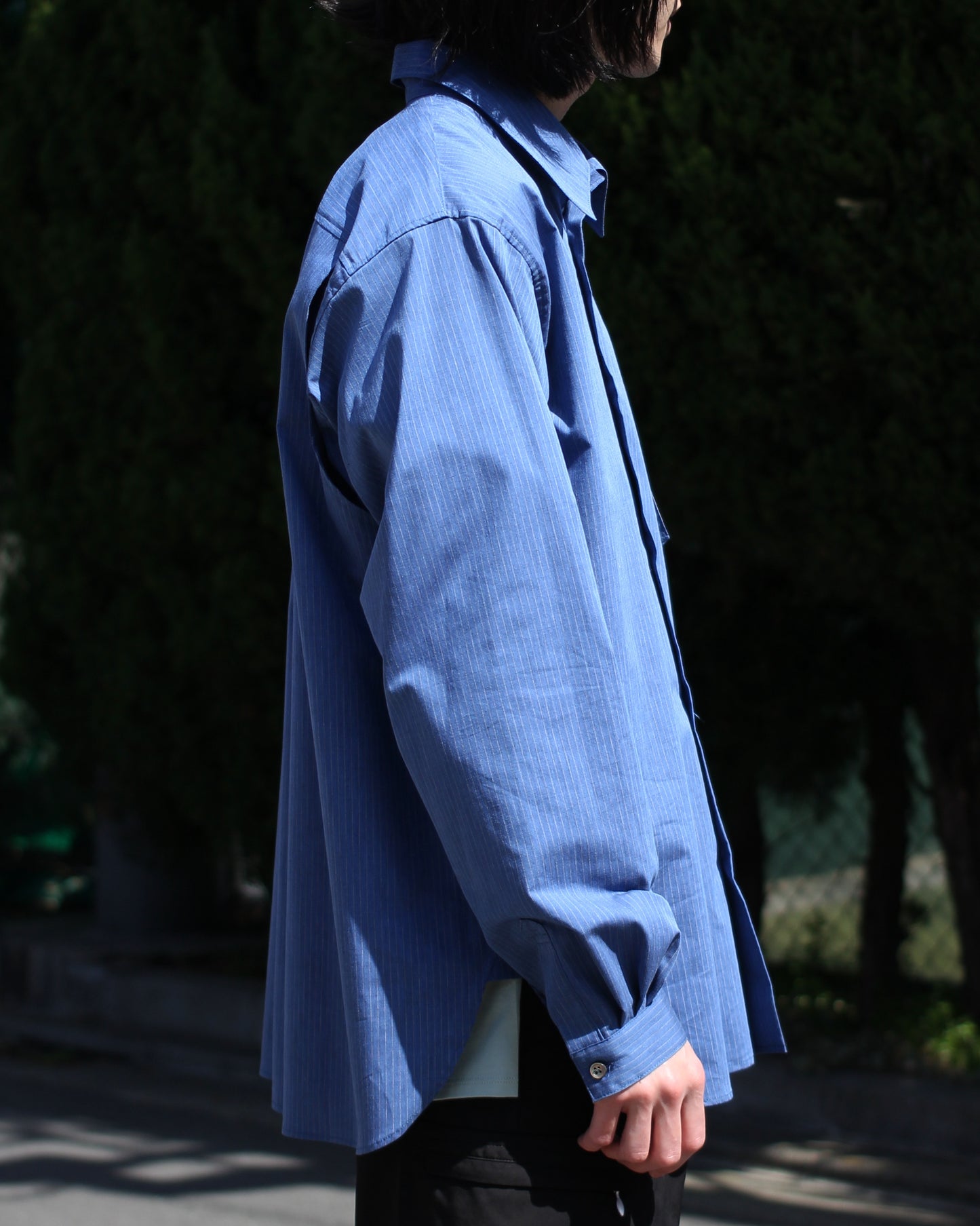 MATSUFUJI/Pinstripes Utility Shirt "DEEP BLUE"