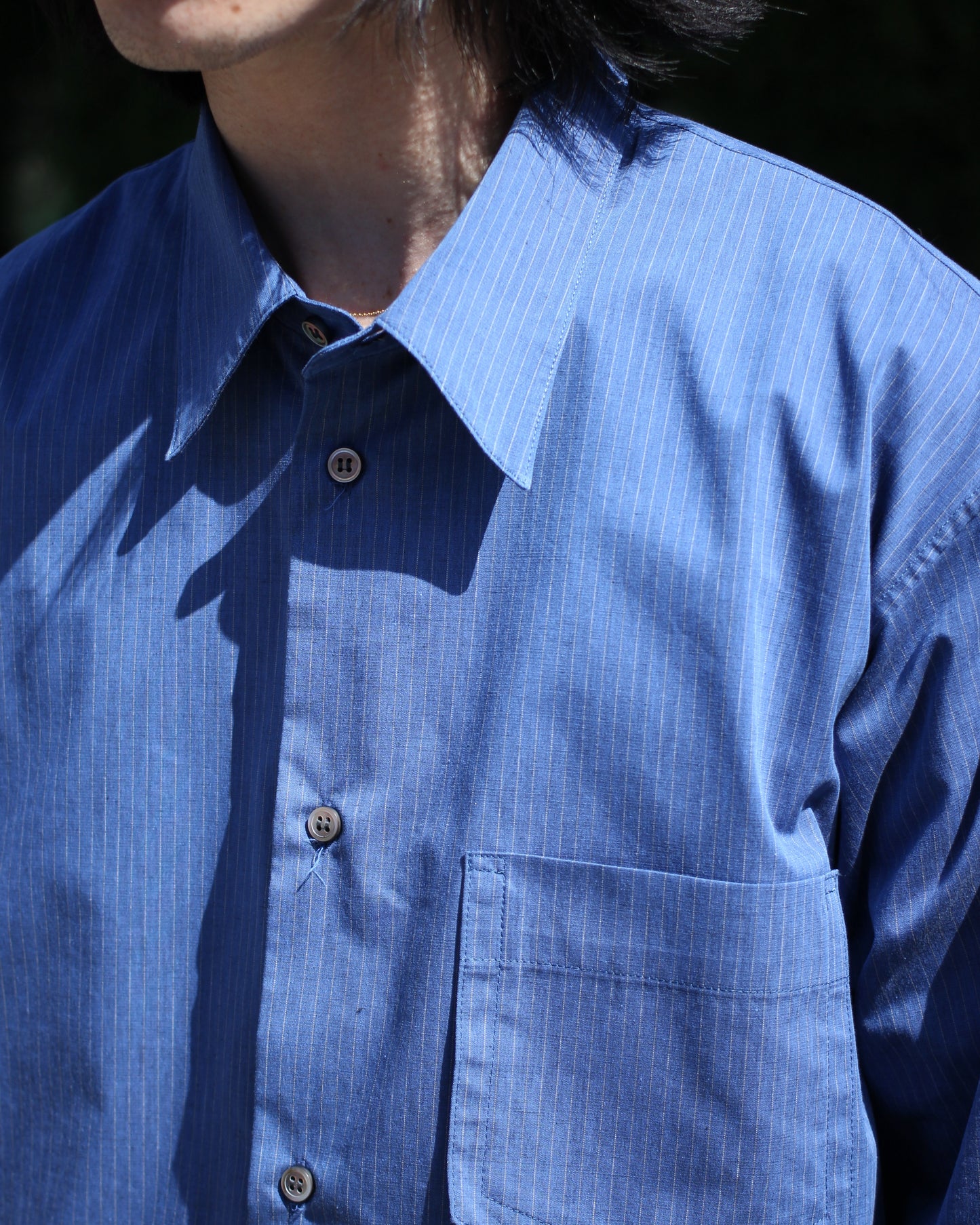 MATSUFUJI/Pinstripes Utility Shirt "DEEP BLUE"