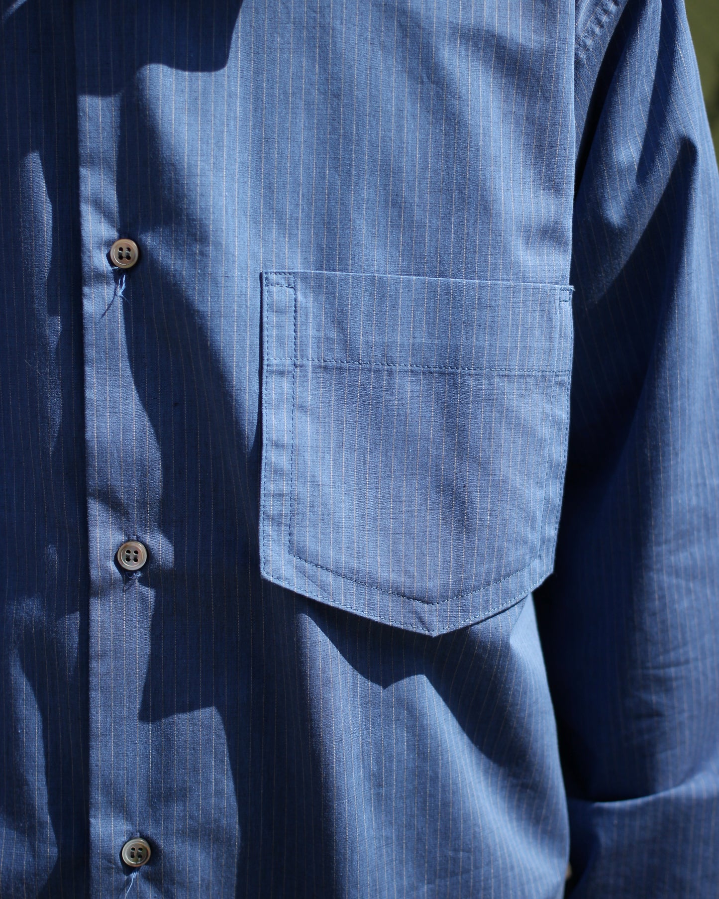 MATSUFUJI/Pinstripes Utility Shirt "DEEP BLUE"