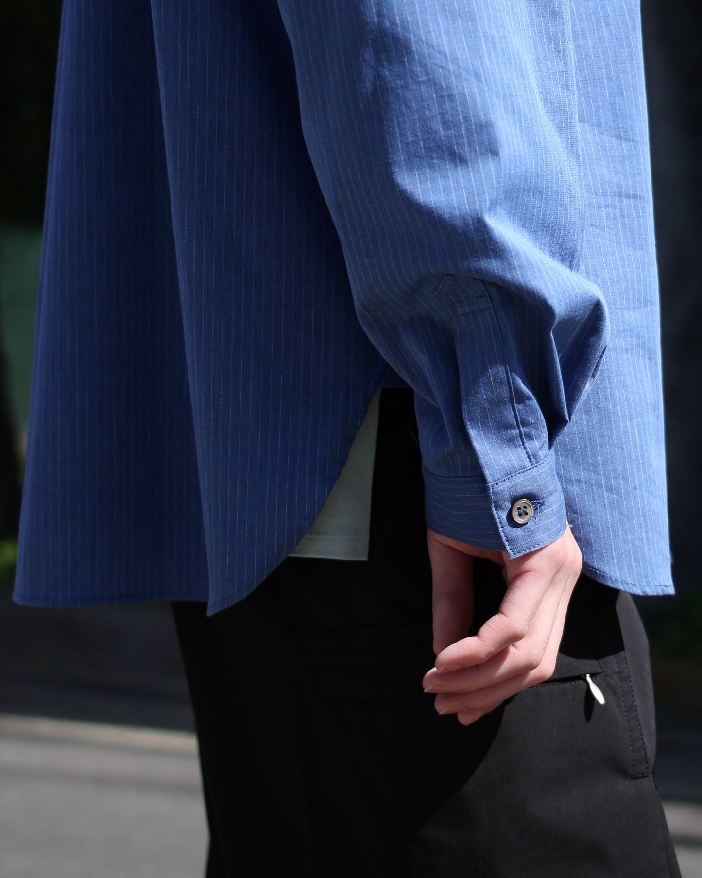 MATSUFUJI/Pinstripes Utility Shirt "DEEP BLUE"