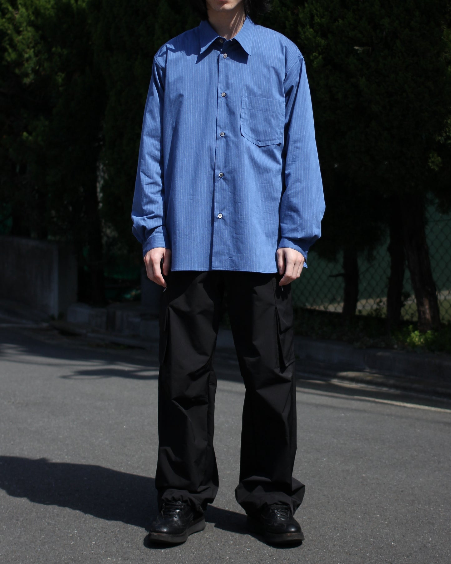 MATSUFUJI/Pinstripes Utility Shirt "DEEP BLUE"