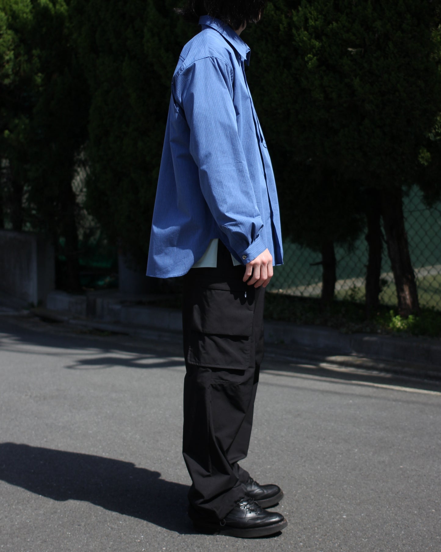 MATSUFUJI/Pinstripes Utility Shirt "DEEP BLUE"