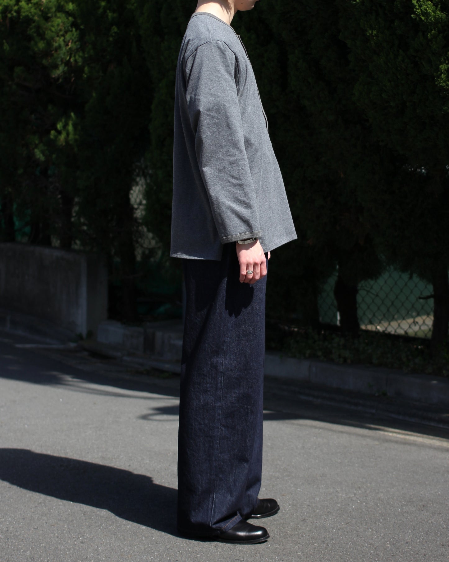 MATSUFUJI/Henley Neck Long Sleeve Shirt "CHARCOAL"
